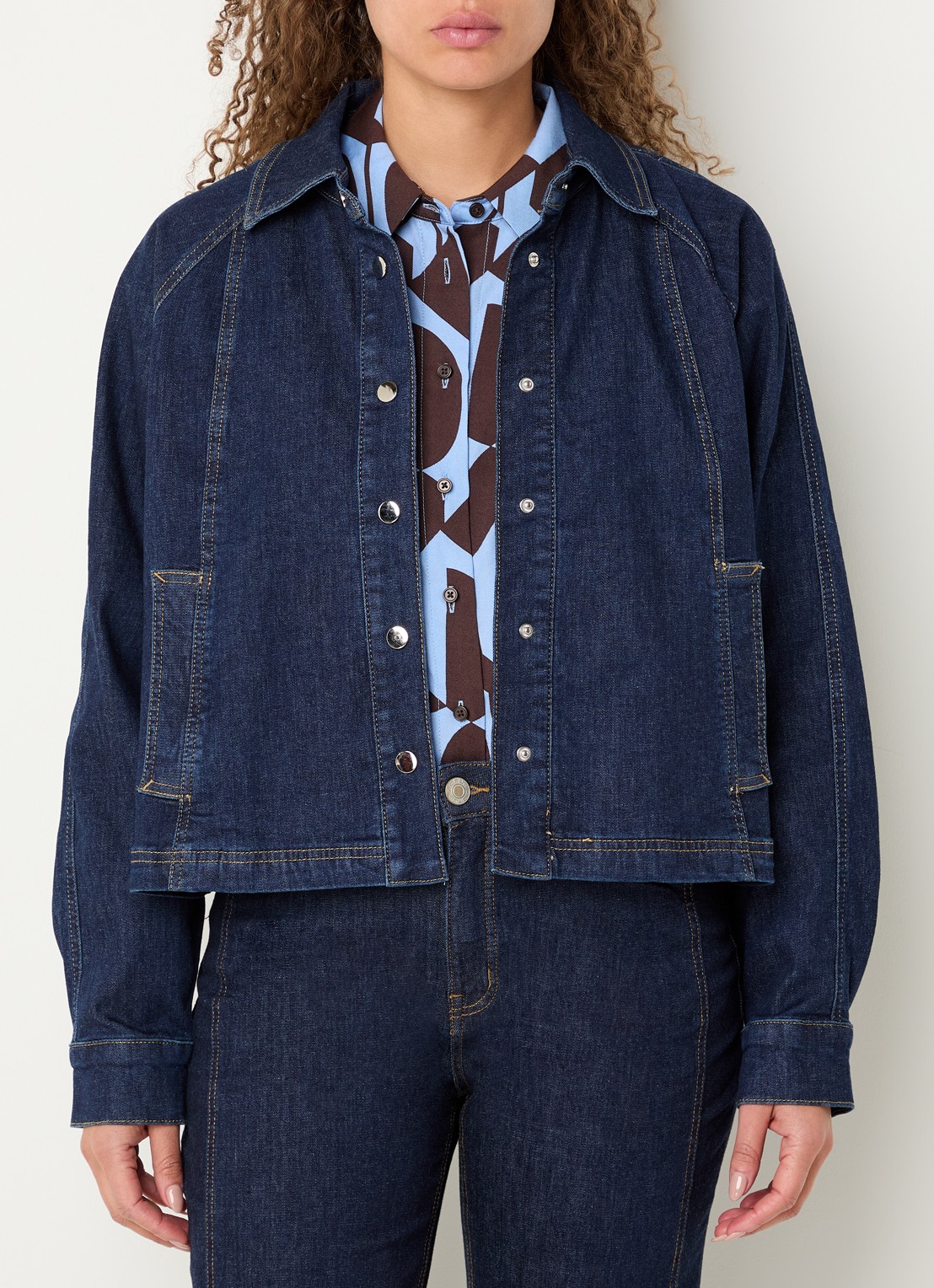 OPUS Jovena cropped blouse van denim  - detail 3 donkerblauw