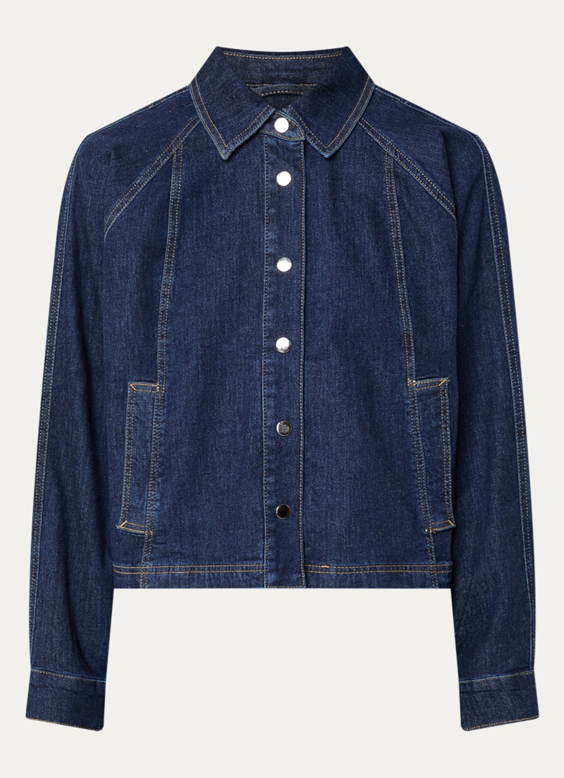 OPUS Jovena cropped blouse van denim  - voorkant donkerblauw