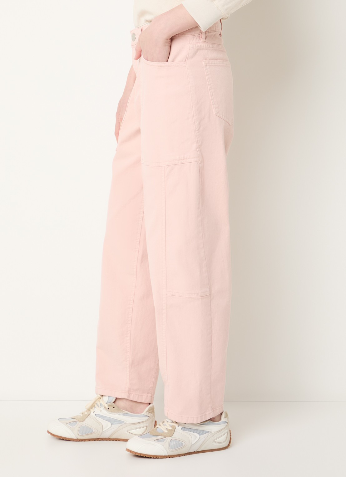 OPUS Lolah mid waist straight fit jeans met gekleurde wassing - detail 5 zalmroze