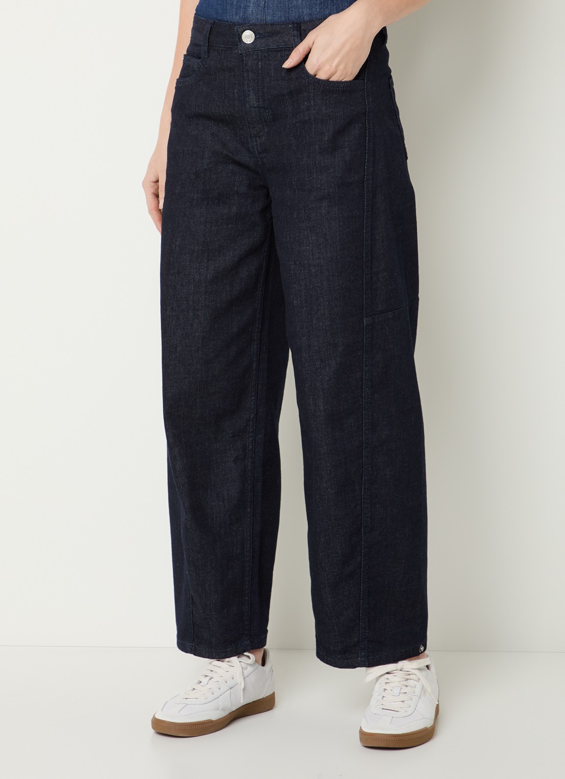 OPUS Lolah Vision high waist straight leg cropped jeans met donkere wassing - detail donkerblauw