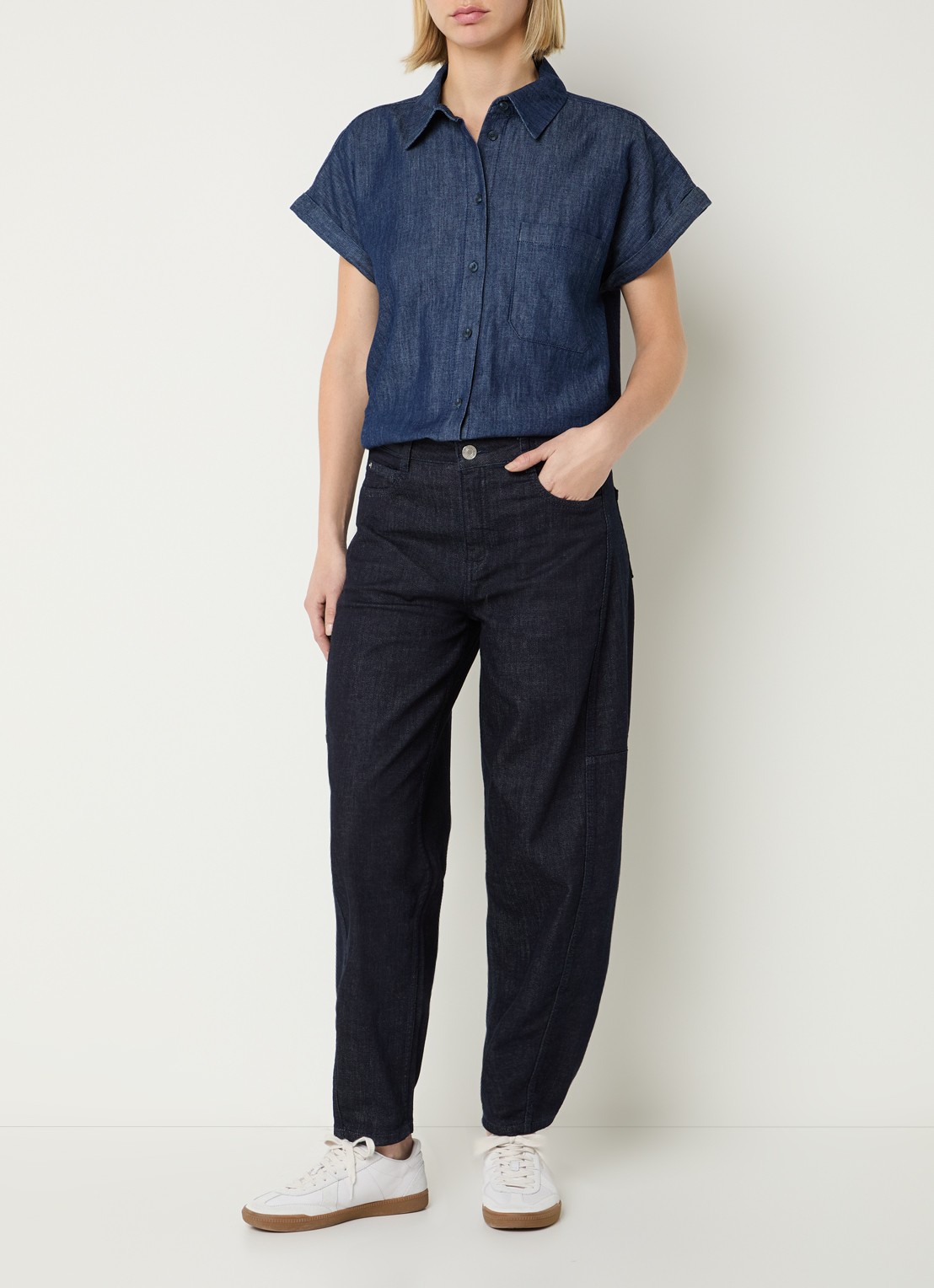 OPUS Lolah Vision high waist straight leg cropped jeans met donkere wassing - voorkant 5 donkerblauw