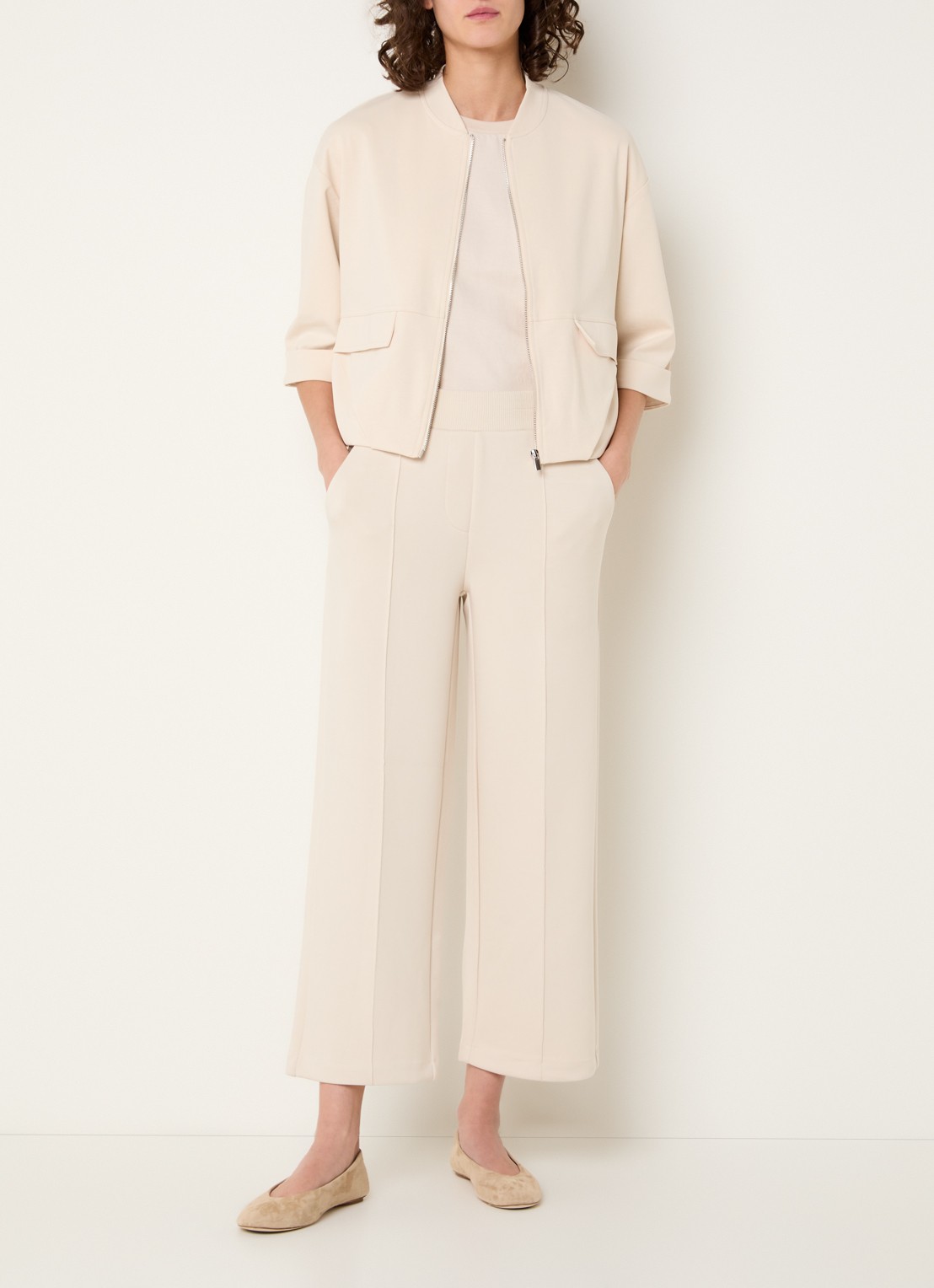 OPUS Maikito high waist cropped loose fit pantalon met steekzakken - voorkant 2 naturel