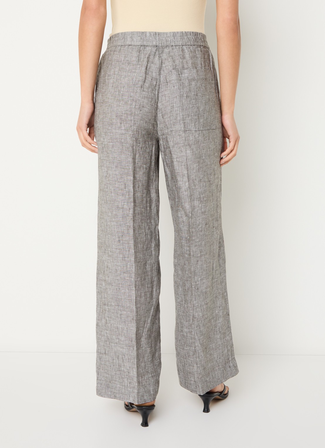 OPUS Maikito high waist flared fit pantalon van linnen - achterkant 3 grijsmele