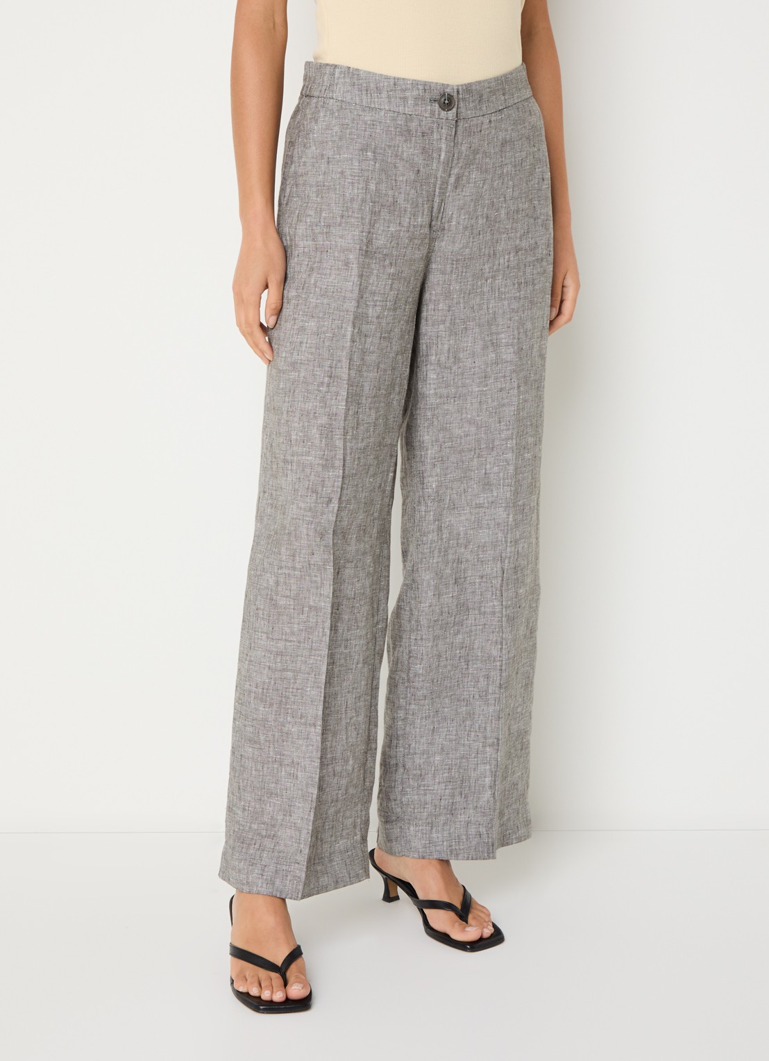 OPUS Maikito high waist flared fit pantalon van linnen - detail 4 grijsmele