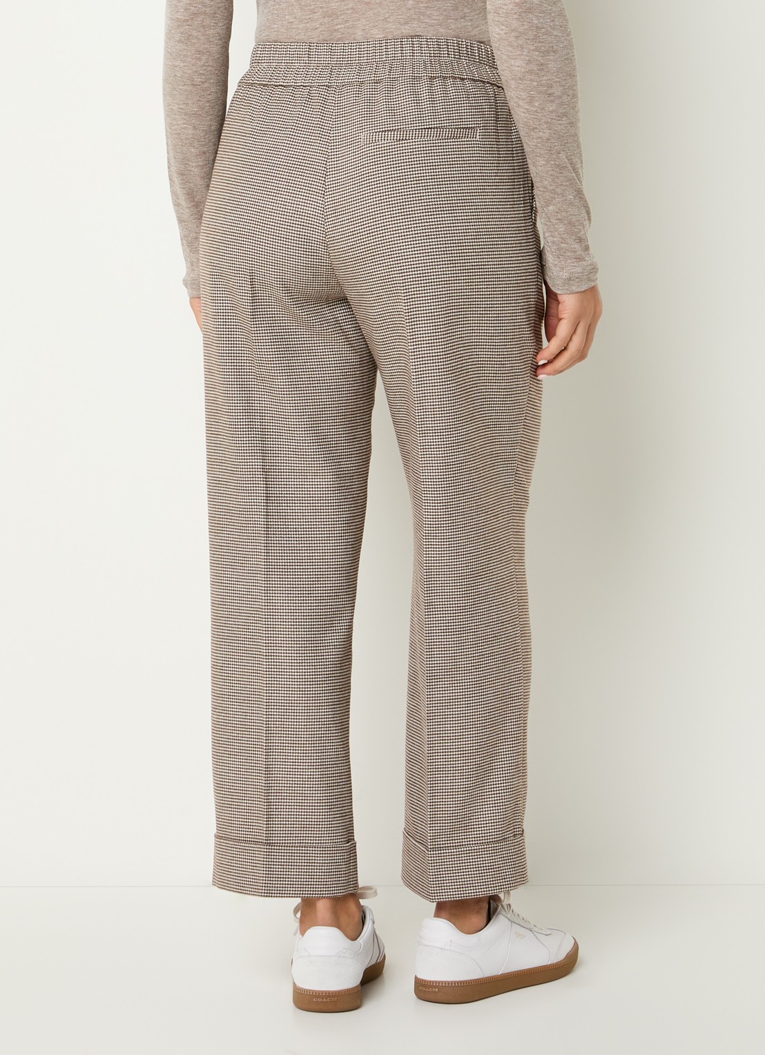 OPUS Maikito Pepita mid waist cropped straight leg broek met pied-de-poule dessin - achterkant zand