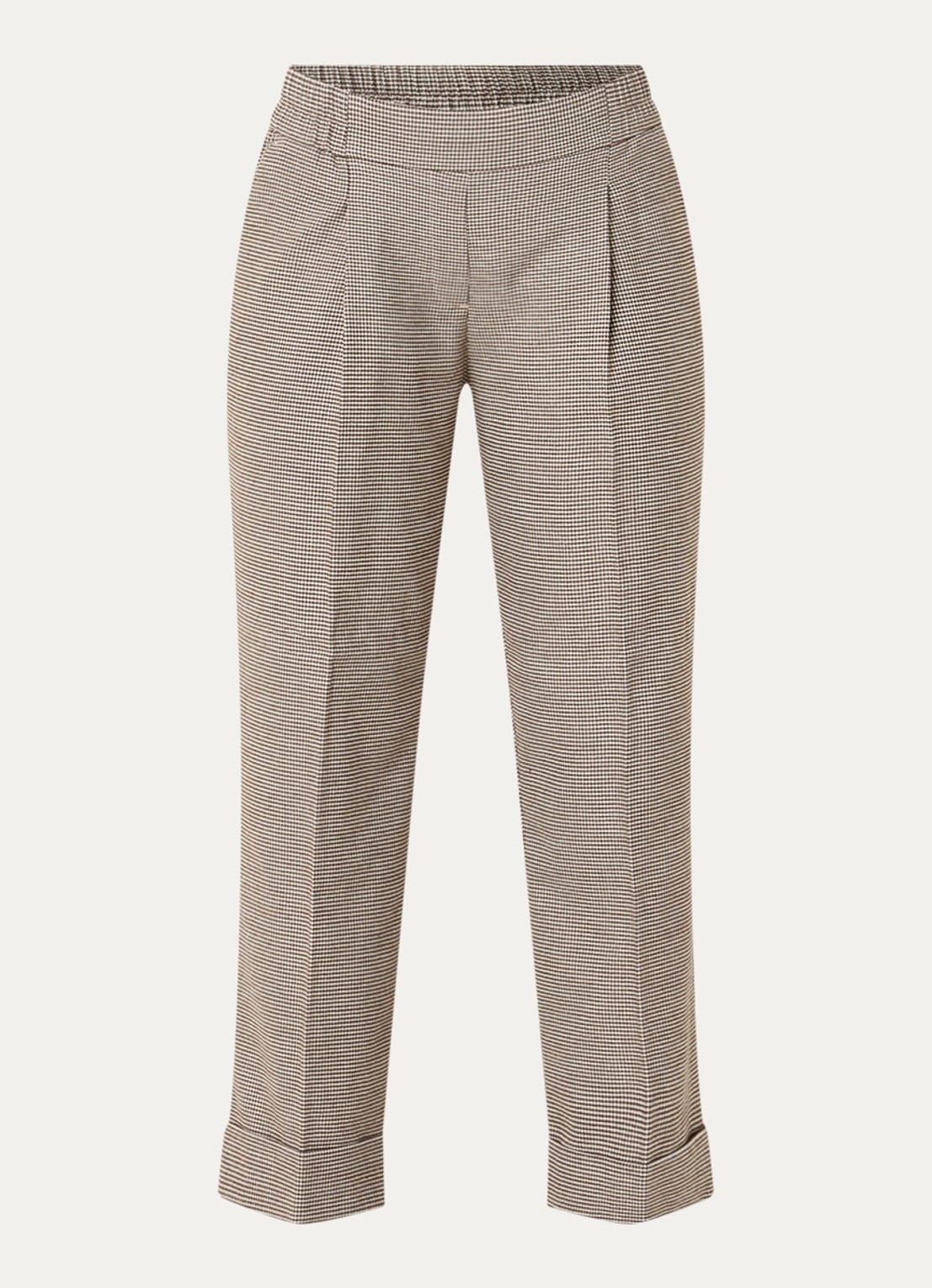 OPUS Maikito Pepita mid waist cropped straight leg broek met pied-de-poule dessin - voorkant 2 zand