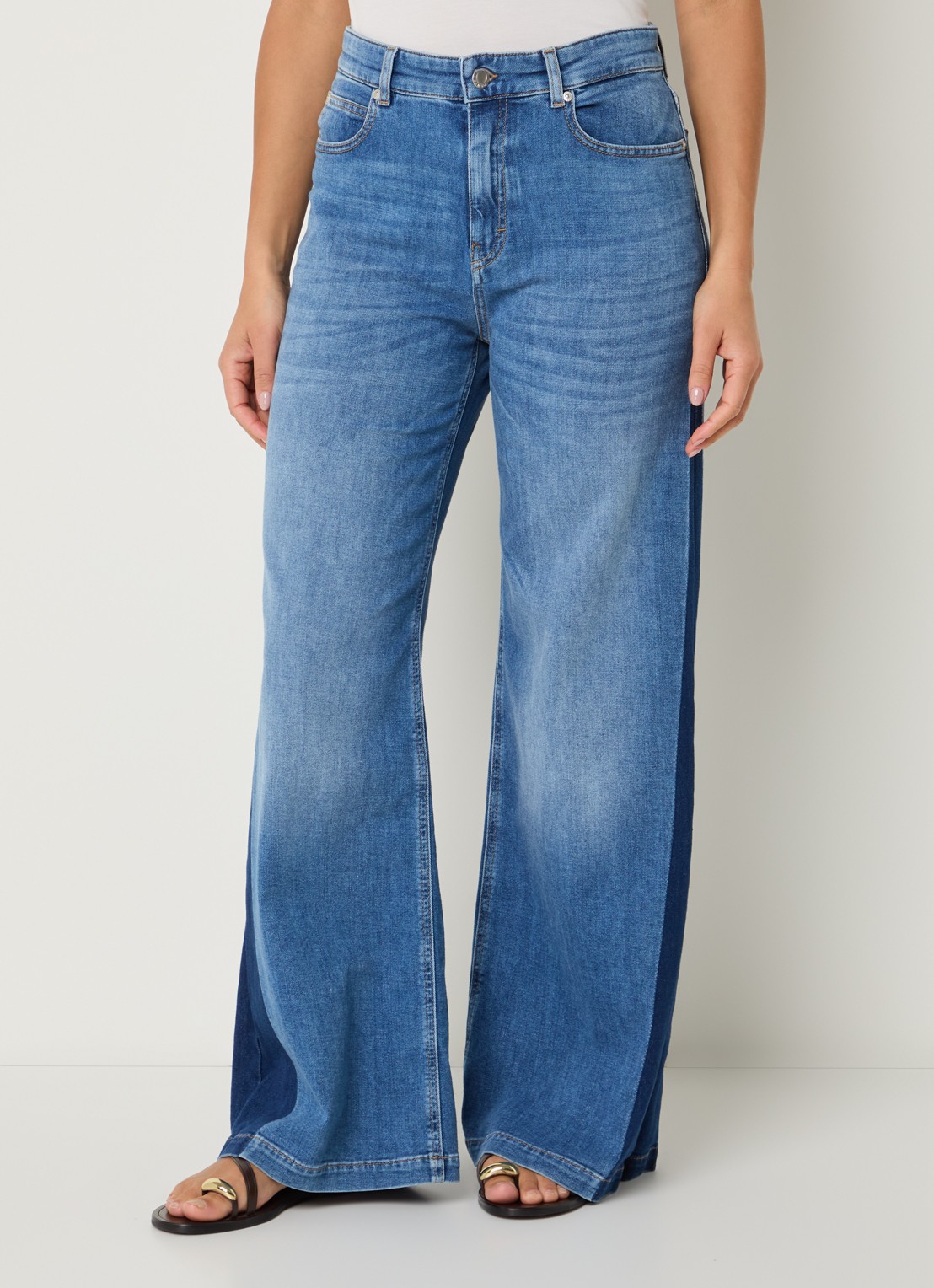 OPUS Mari Meadow high waist wide leg jeans met medium wassing - detail indigo