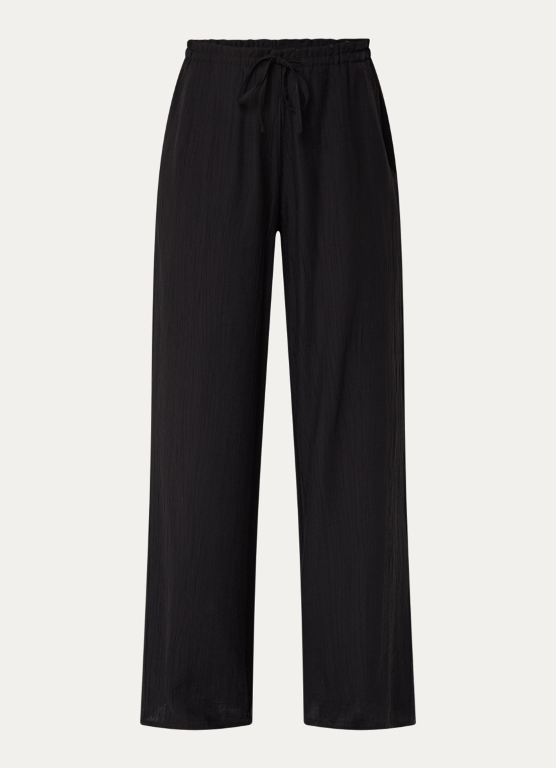 OPUS Marou high waiste wide fit pantalon met structuur - voorkant zwart