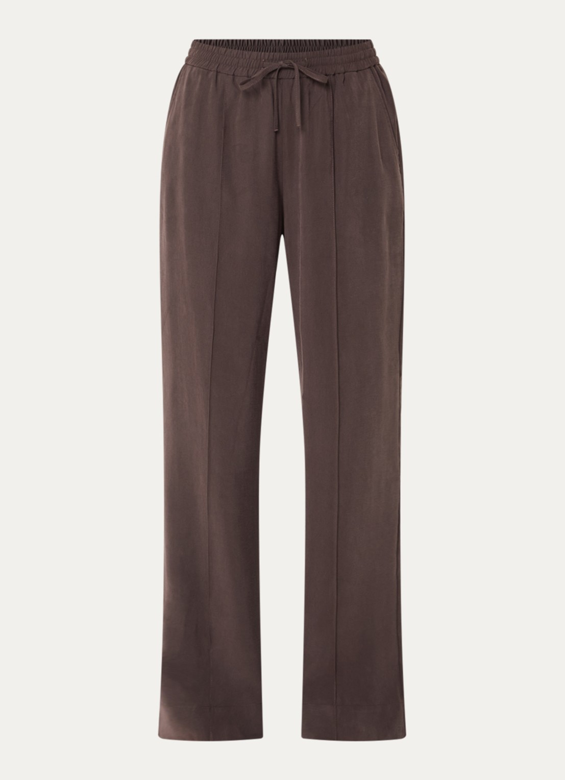OPUS Marou mid waist loose fit broek met steekzakken - voorkant 3 donkerbruin