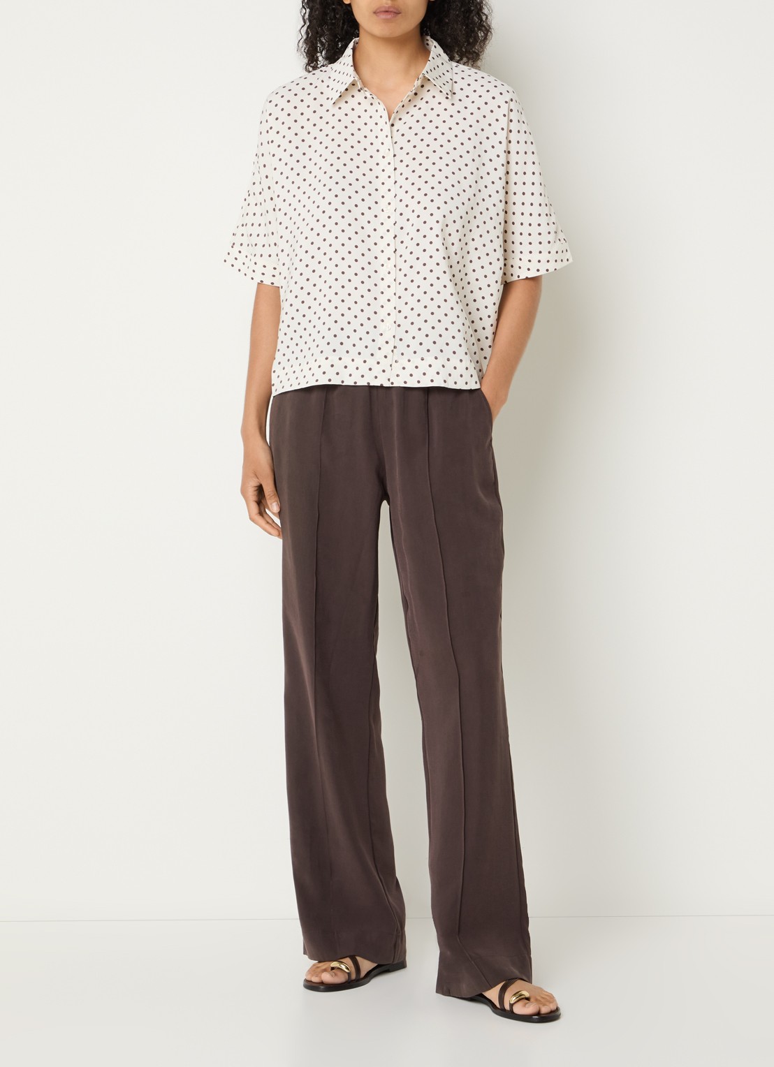 OPUS Marou mid waist loose fit broek met steekzakken - voorkant 4 donkerbruin