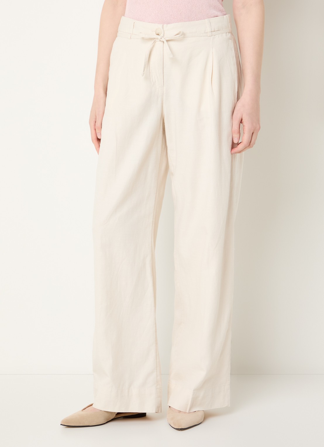 OPUS Meeri high waist loose fit broek in linnenblend met steekzakken - detail 4 ivoor