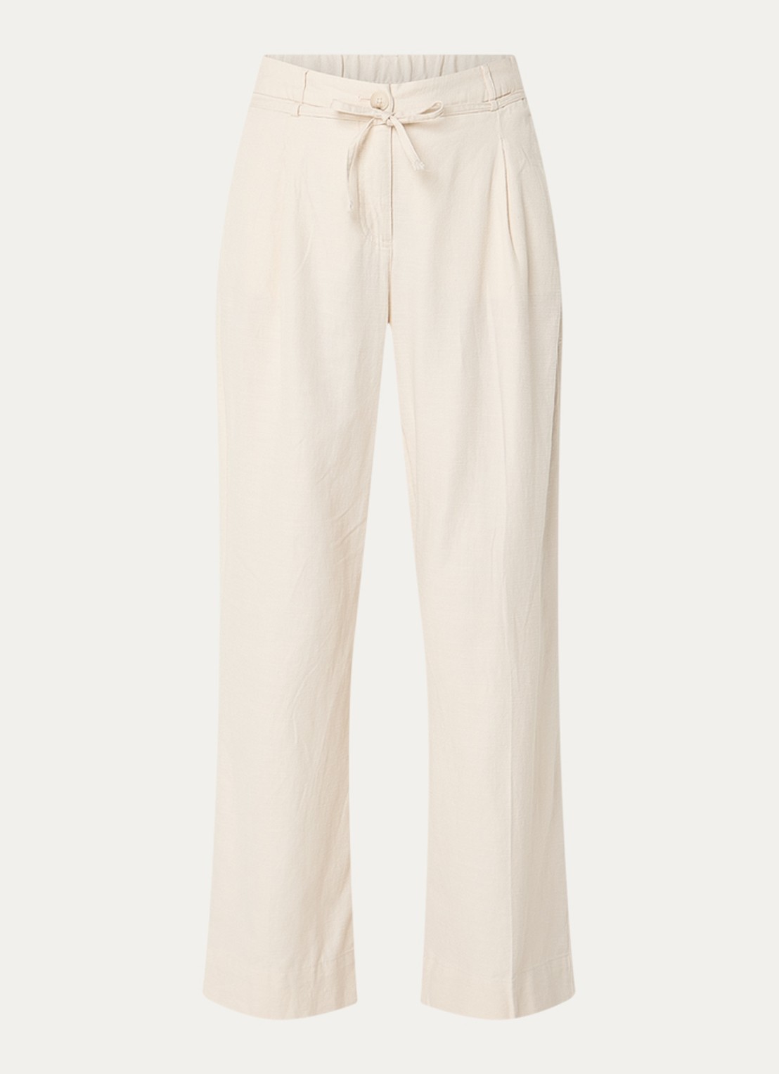 OPUS Meeri high waist loose fit broek in linnenblend met steekzakken - voorkant 2 ivoor