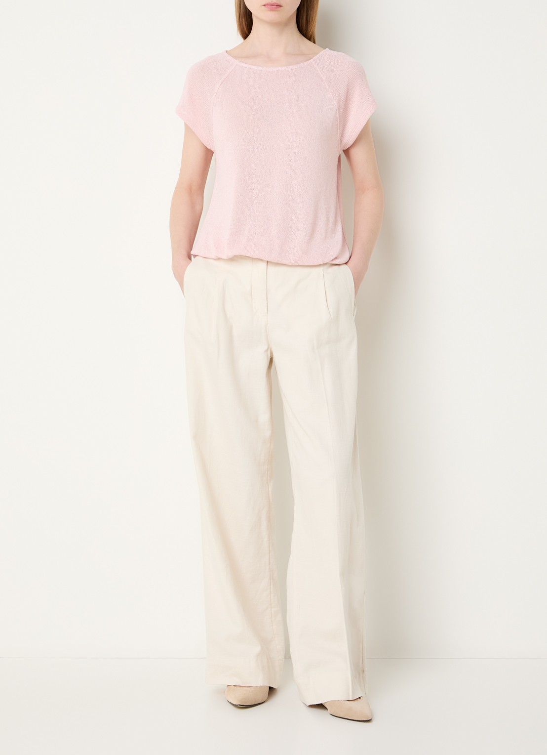OPUS Meeri high waist loose fit broek in linnenblend met steekzakken - voorkant 3 ivoor