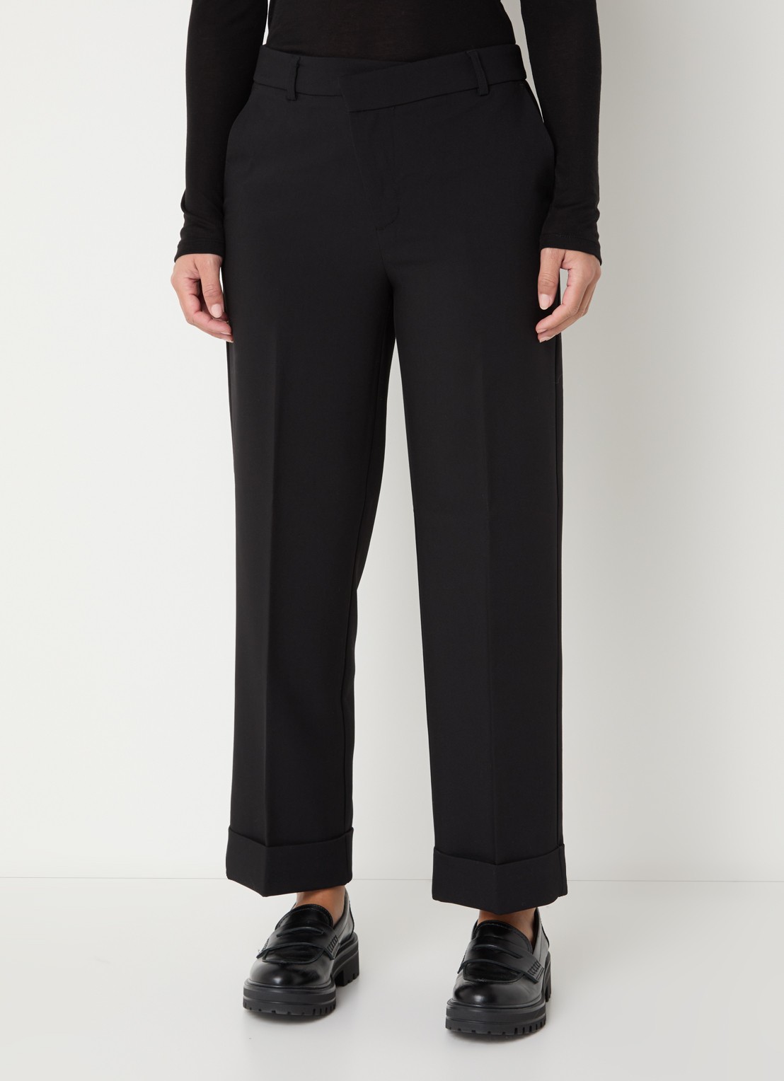 OPUS Meeri high waist loose fit cropped pantalon  - detail 4 zwart