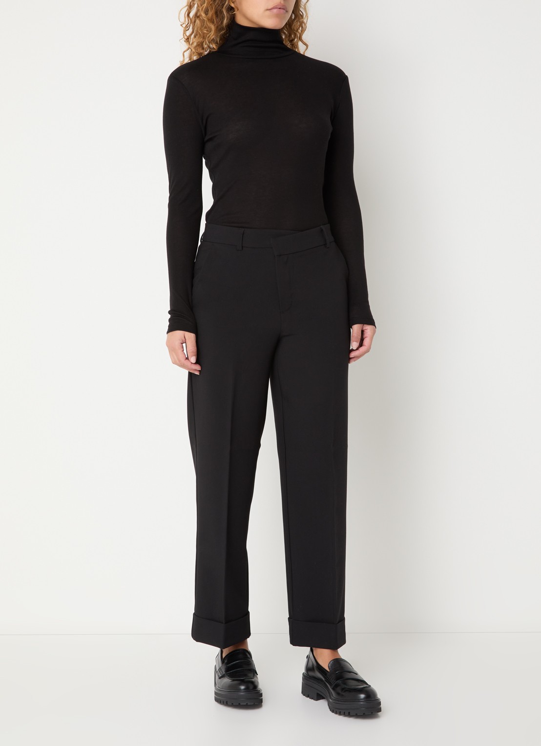 OPUS Meeri high waist loose fit cropped pantalon  - voorkant 3 zwart