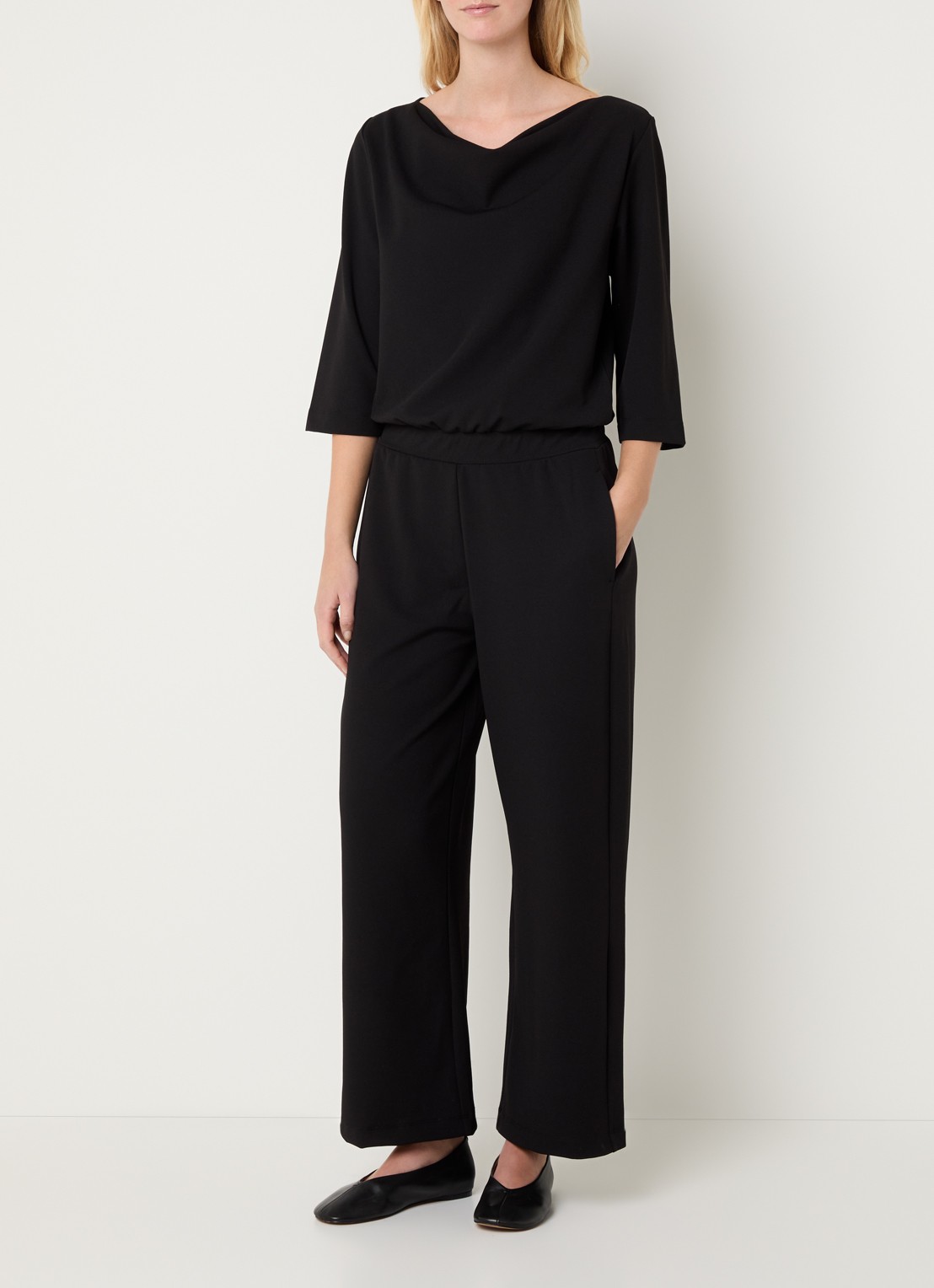 OPUS Mefiza Night loose fit jumpsuit met steekzakken - detail 3 zwart