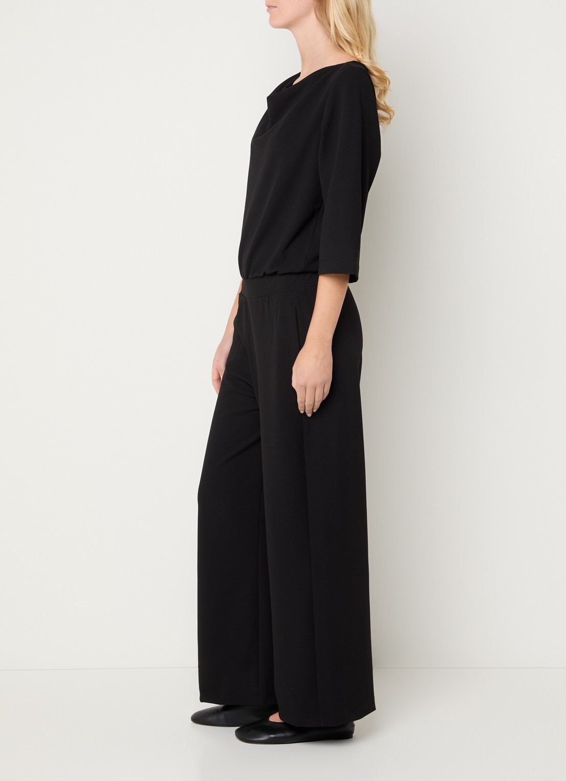 OPUS Mefiza Night loose fit jumpsuit met steekzakken - voorkant 2 zwart