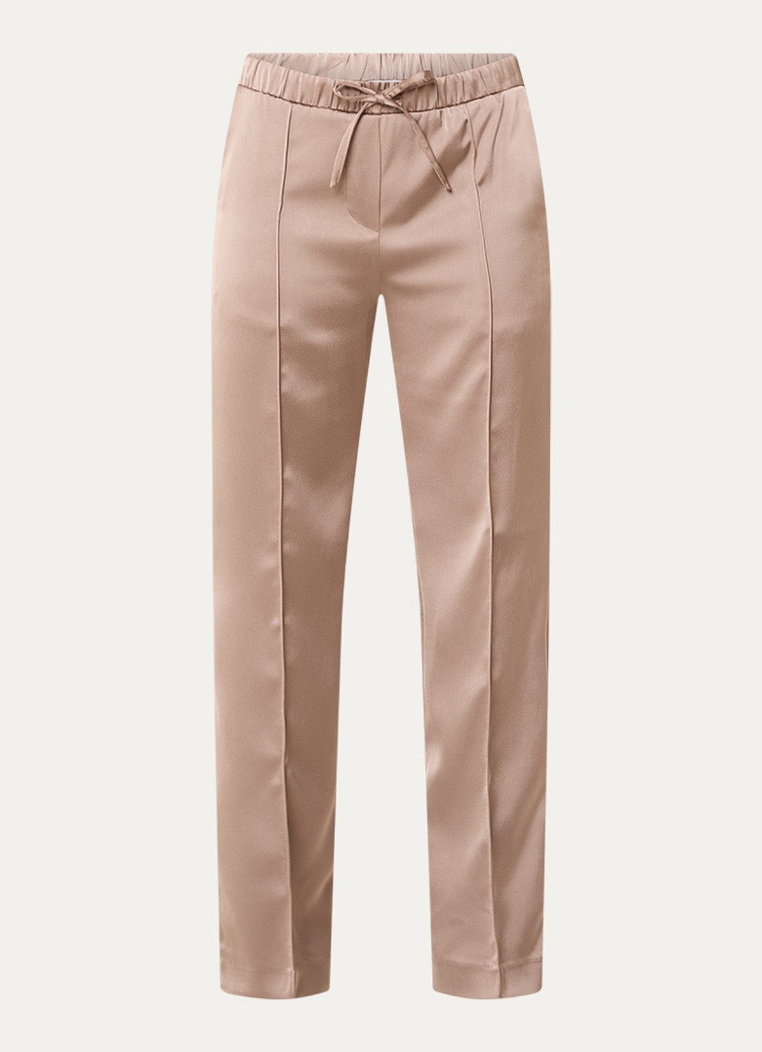 OPUS Melane Cosmic mid waist straight fit pantalon van satijn - voorkant 3 donkerbeige