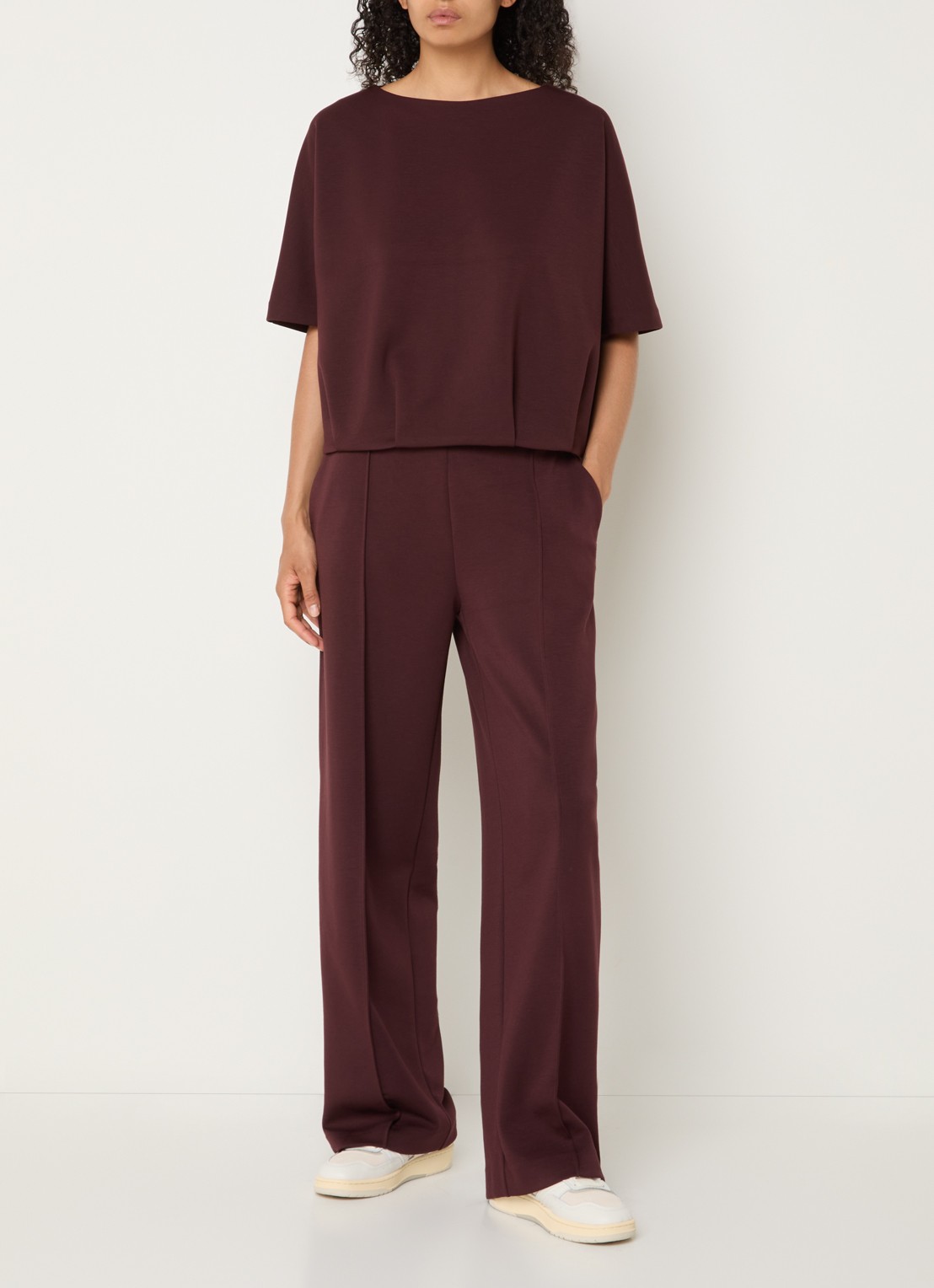 OPUS Melane high waist straight fit pantalon van travelstof met steekzakken - voorkant 4 kersenrood