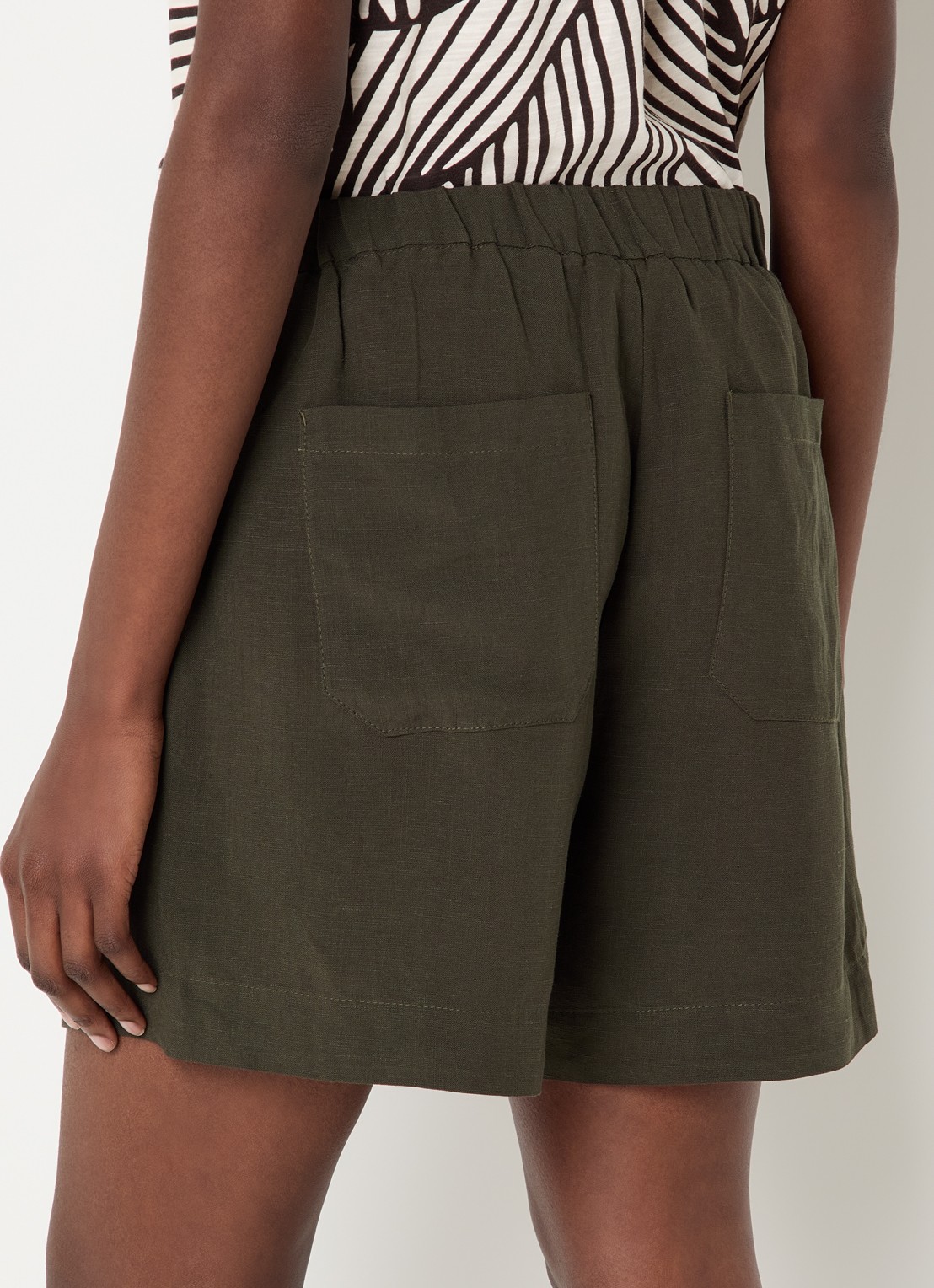 OPUS Melane Oasis high waist loose fit korte broek in linnenblend - achterkant 4 legergroen