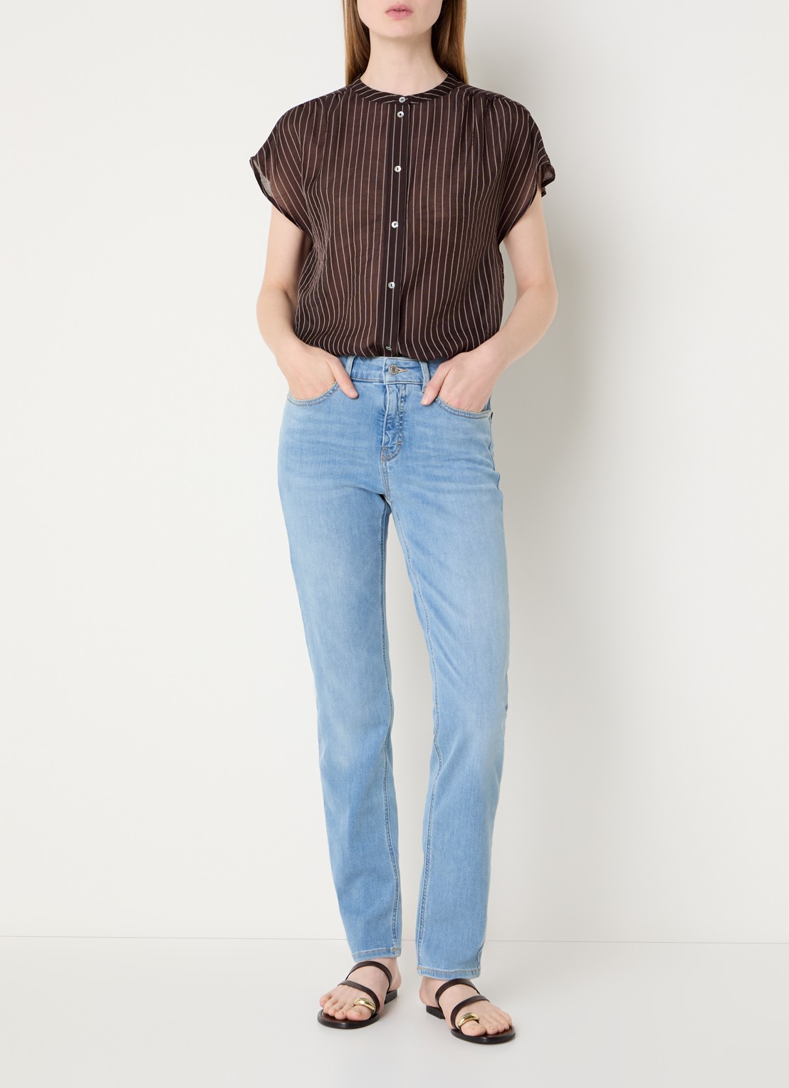 OPUS Melly Base mid waist slim fit jeans met lichte wassing - voorkant 5 indigo