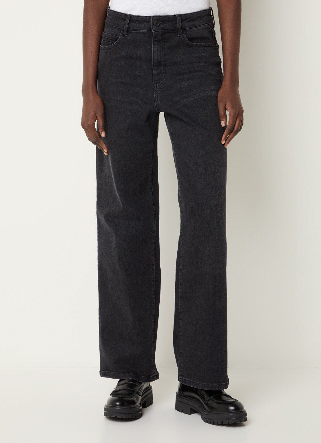 OPUS Melly high waist loose fit jeans met donkere wassing - detail 4 zwart