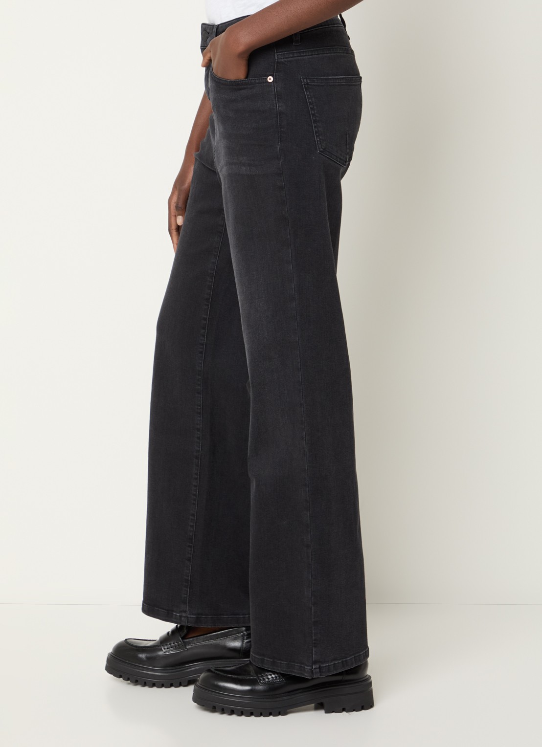 OPUS Melly high waist loose fit jeans met donkere wassing - detail 5 zwart