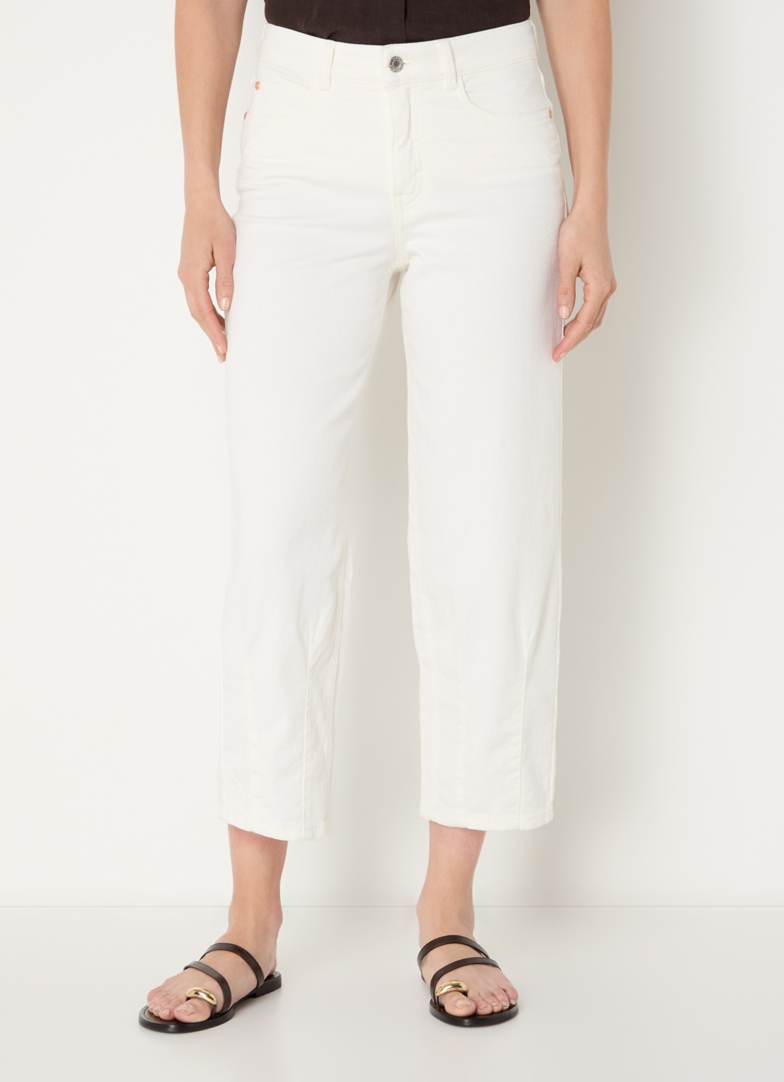 OPUS Melly high waist straight leg cropped jeans met gekleurde wassing - detail 3 gebroken wit
