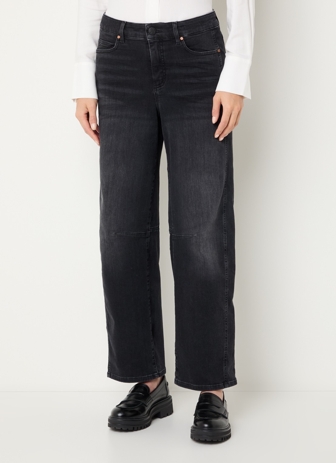 OPUS Melly mid waist tapered jeans met steekzakken - detail 4 antraciet