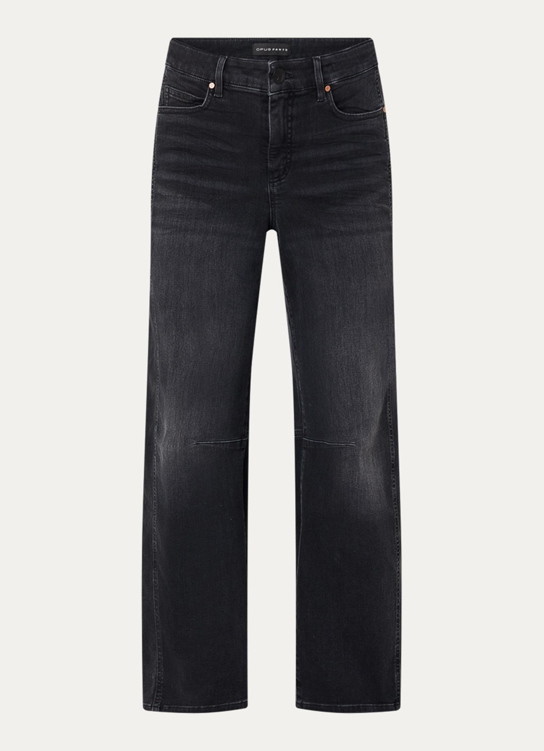 OPUS Melly mid waist tapered jeans met steekzakken - voorkant 2 antraciet