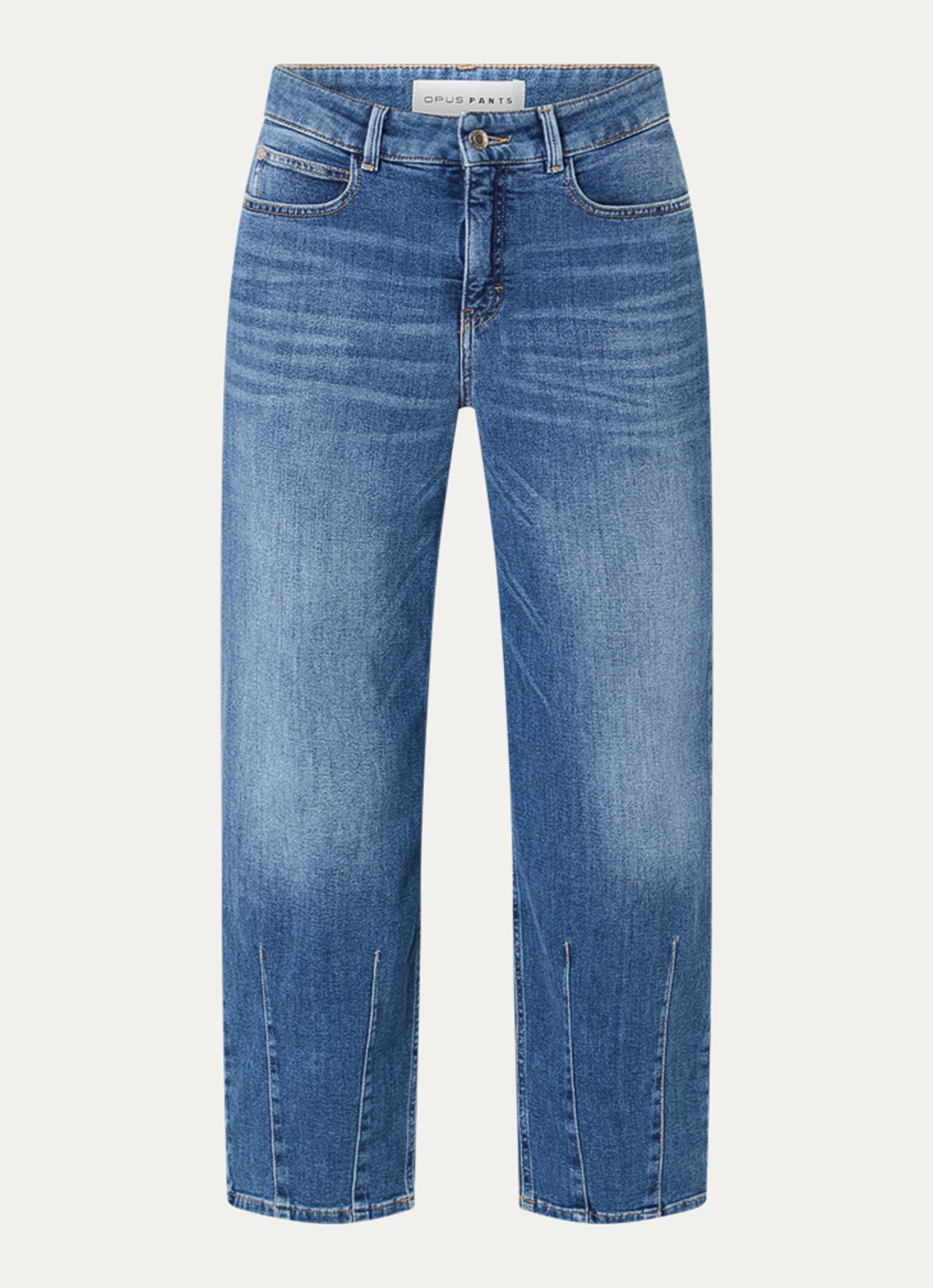 OPUS Melly Twisted low waist cropped tapered jeans met medium wassing - voorkant indigo