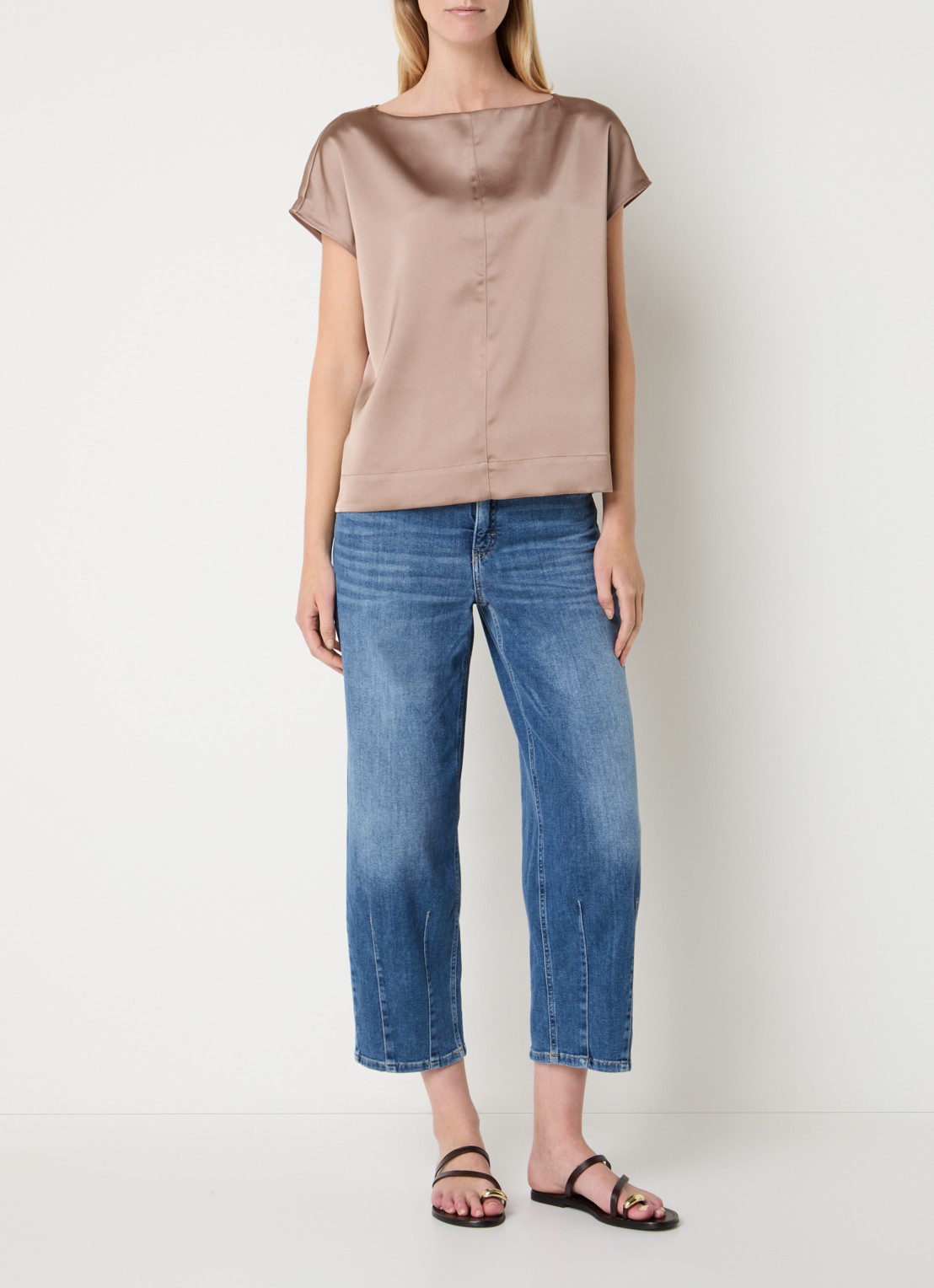 OPUS Melly Twisted low waist cropped tapered jeans met medium wassing - voorkant 2 indigo