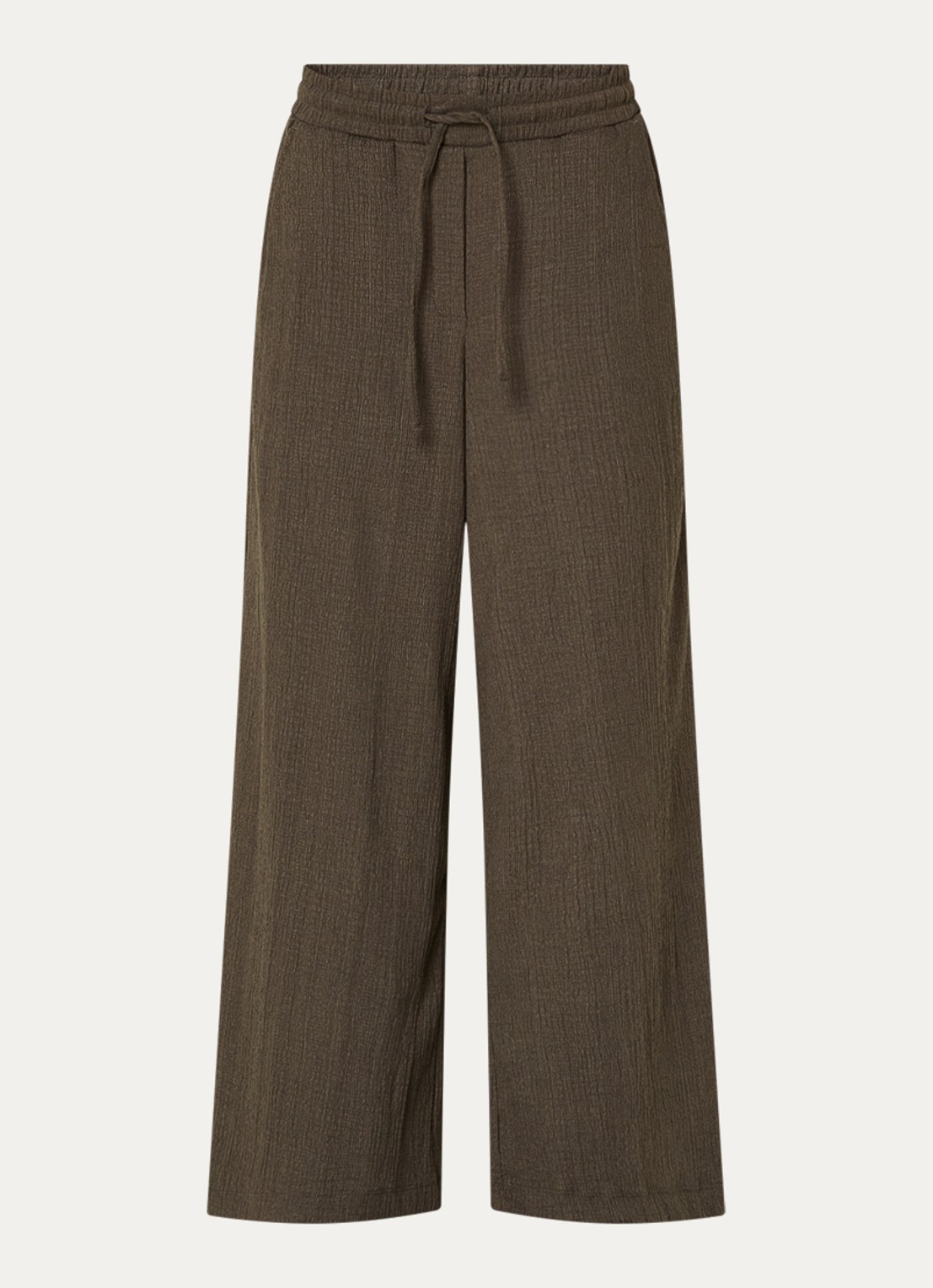 OPUS Mileni high waist loose fit pantalon met structuur - voorkant groen