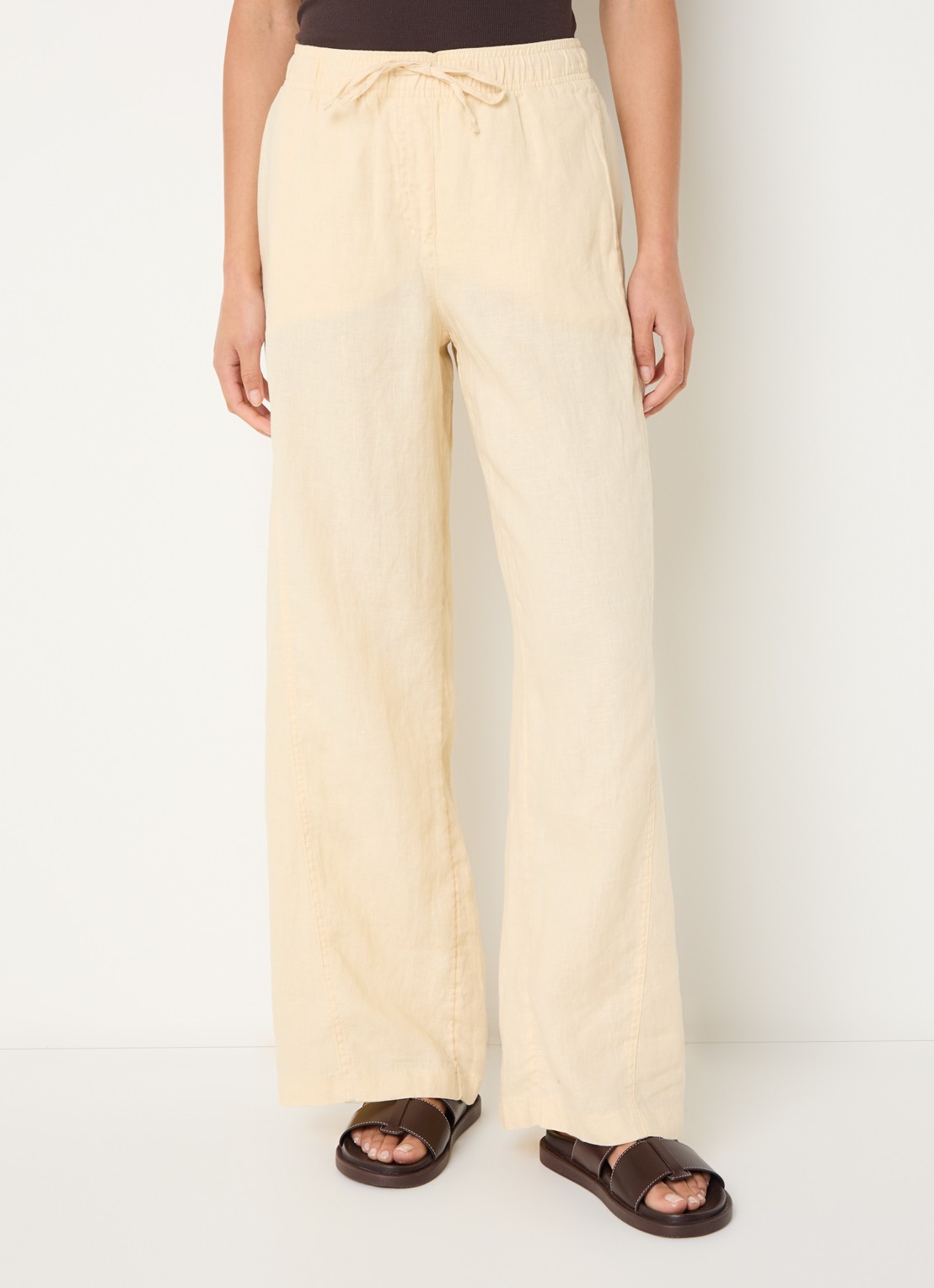 OPUS Mileni high waist wide fit pantalon met steekzakken - detail geel