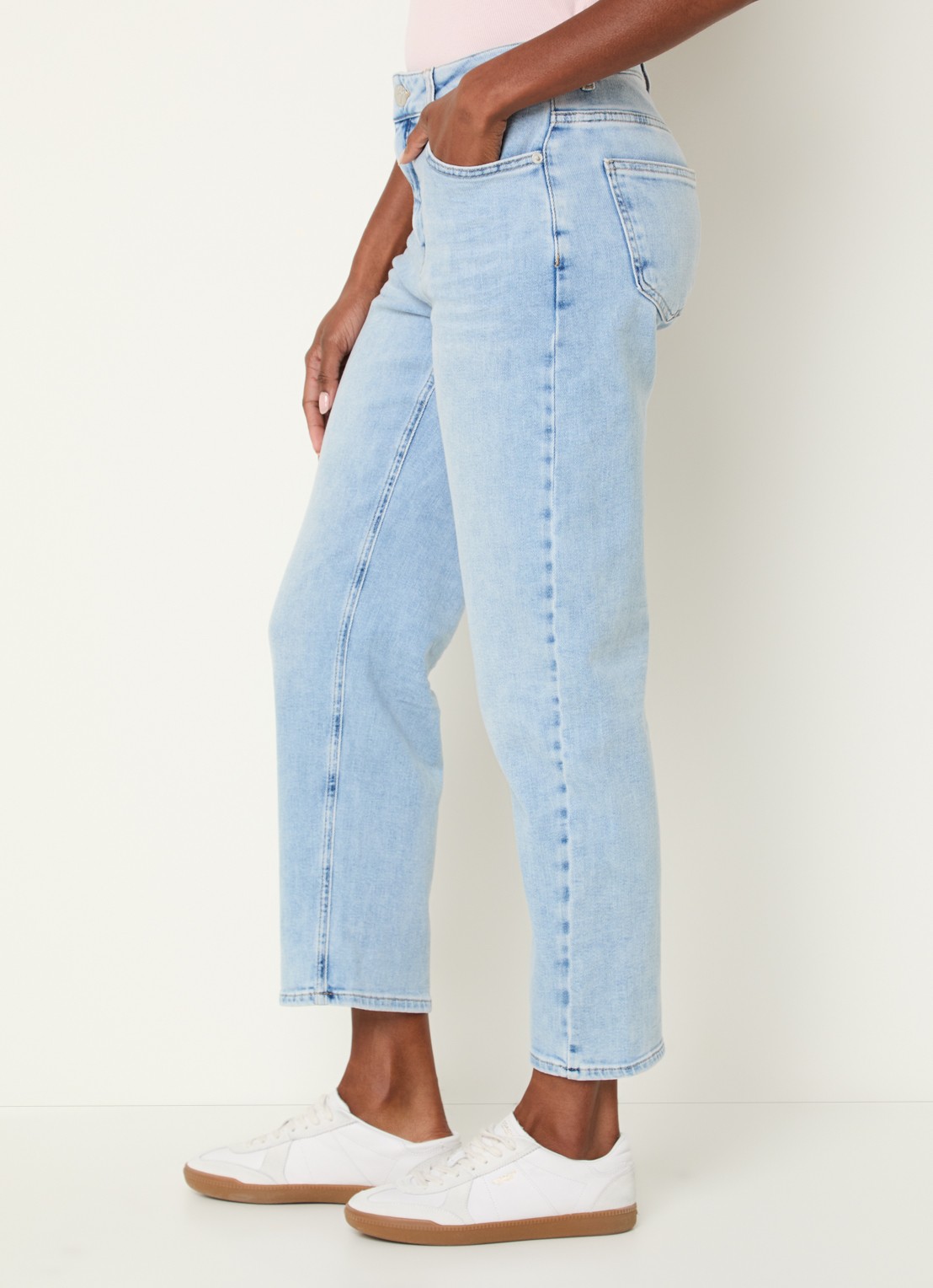 OPUS Minah Honest mid waist straight leg cropped jeans met steekzakken - detail 4 indigo