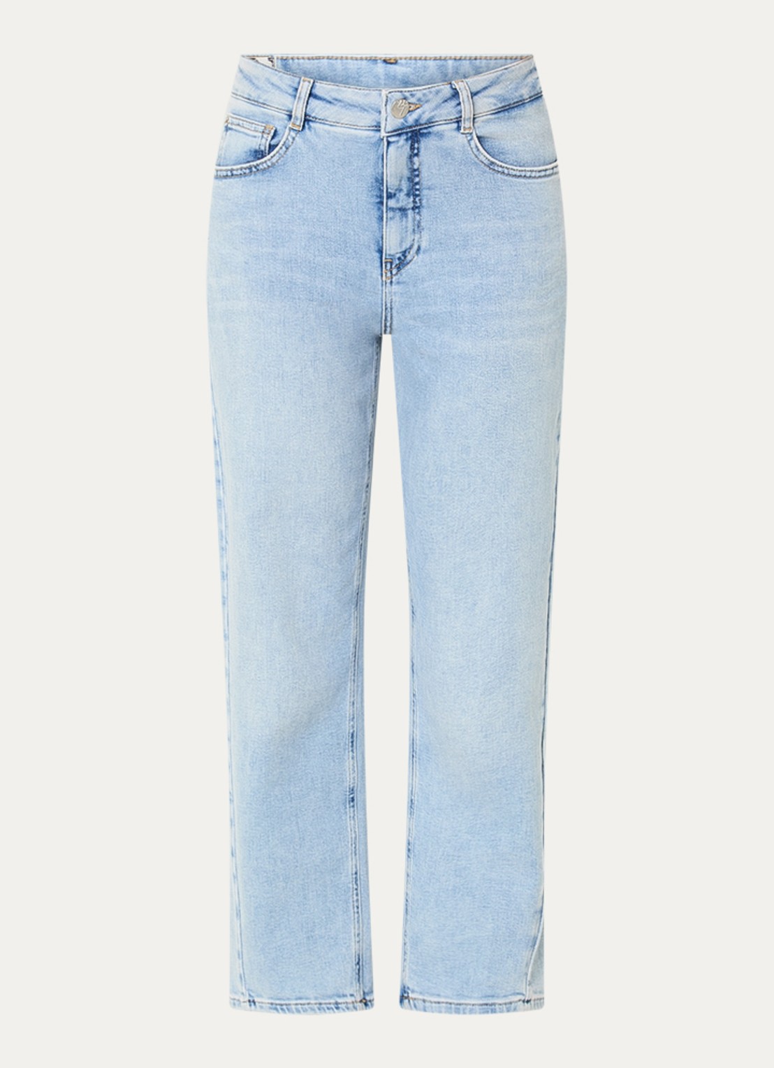 OPUS Minah Honest mid waist straight leg cropped jeans met steekzakken - voorkant indigo