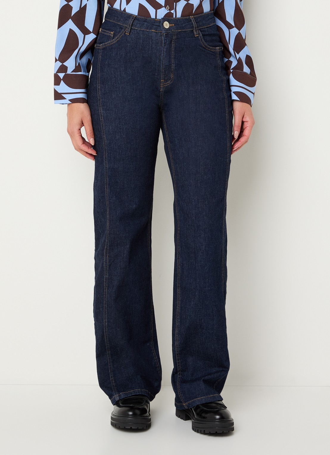 OPUS Miva high waist straight fit jeans met donkere wassing - detail 2 indigo