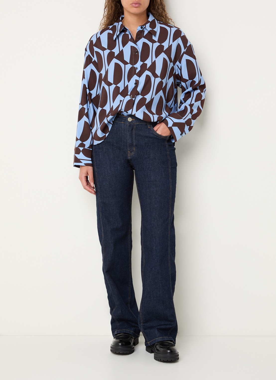 OPUS Miva high waist straight fit jeans met donkere wassing - voorkant 5 indigo