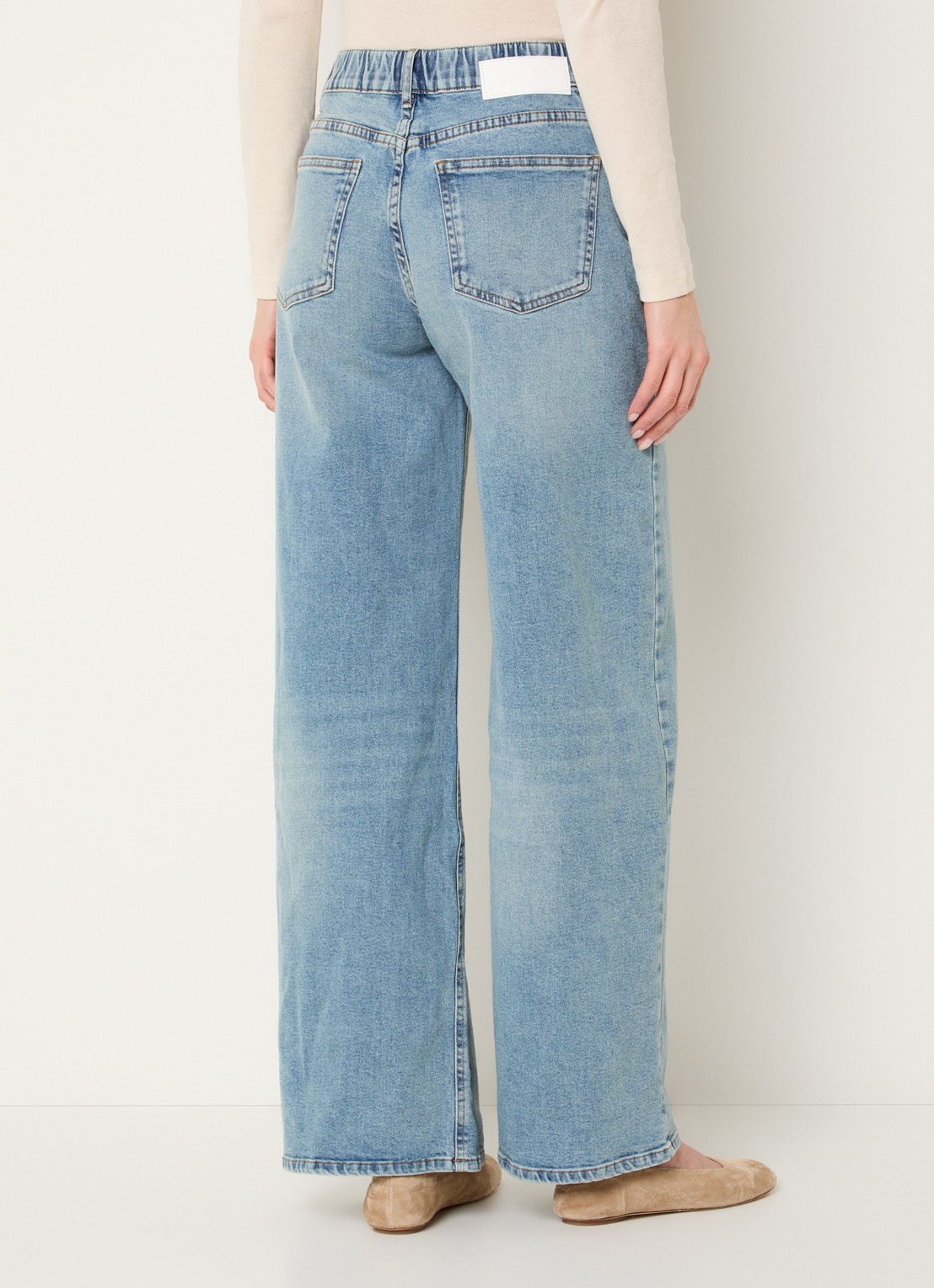 OPUS Miva high waist wide leg jeans met lichte wassing - achterkant 3 indigo