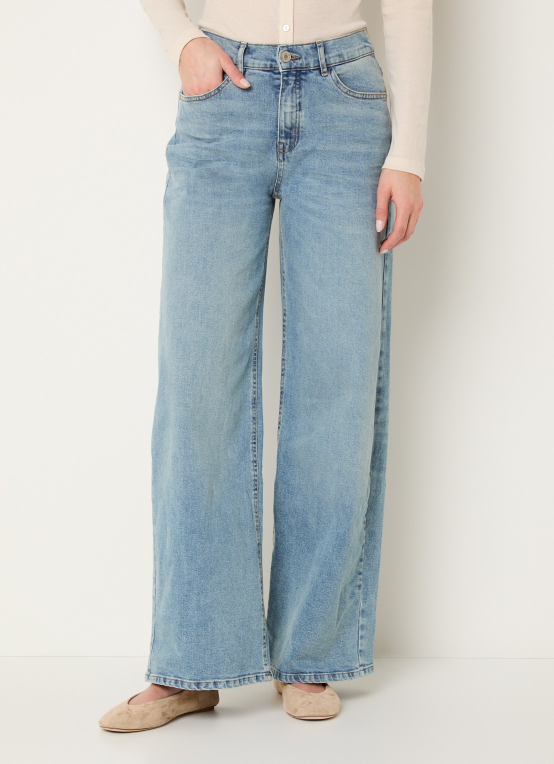 OPUS Miva high waist wide leg jeans met lichte wassing - detail 4 indigo