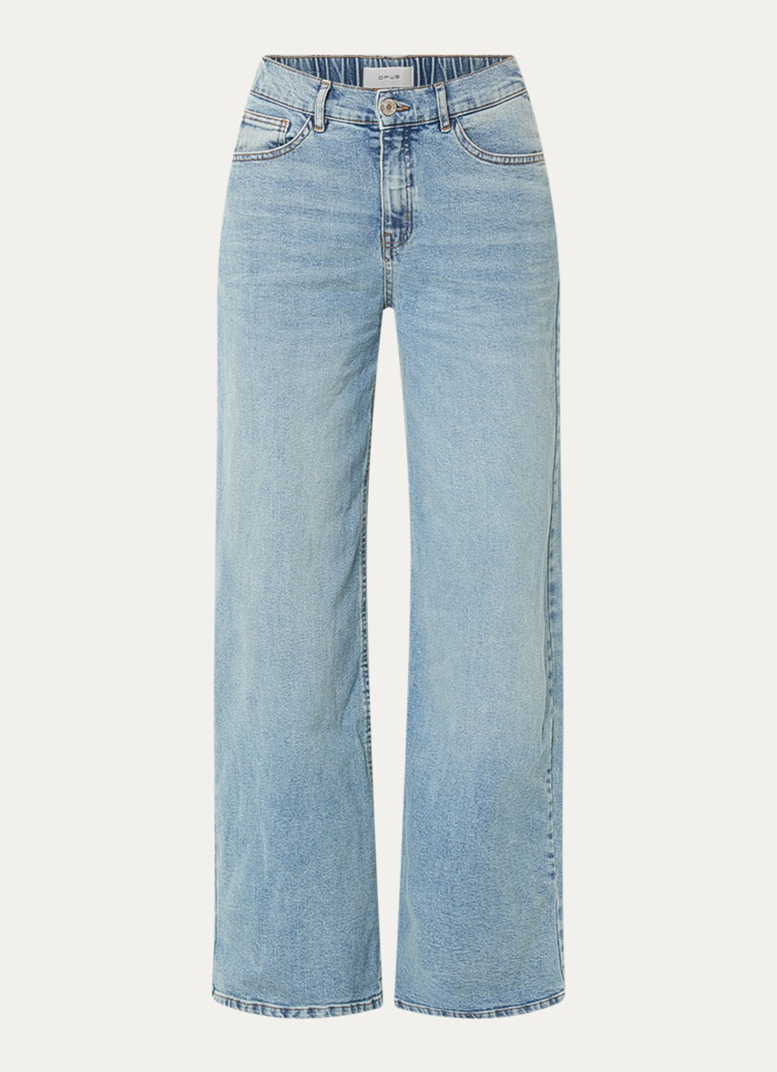 OPUS Miva high waist wide leg jeans met lichte wassing - voorkant indigo