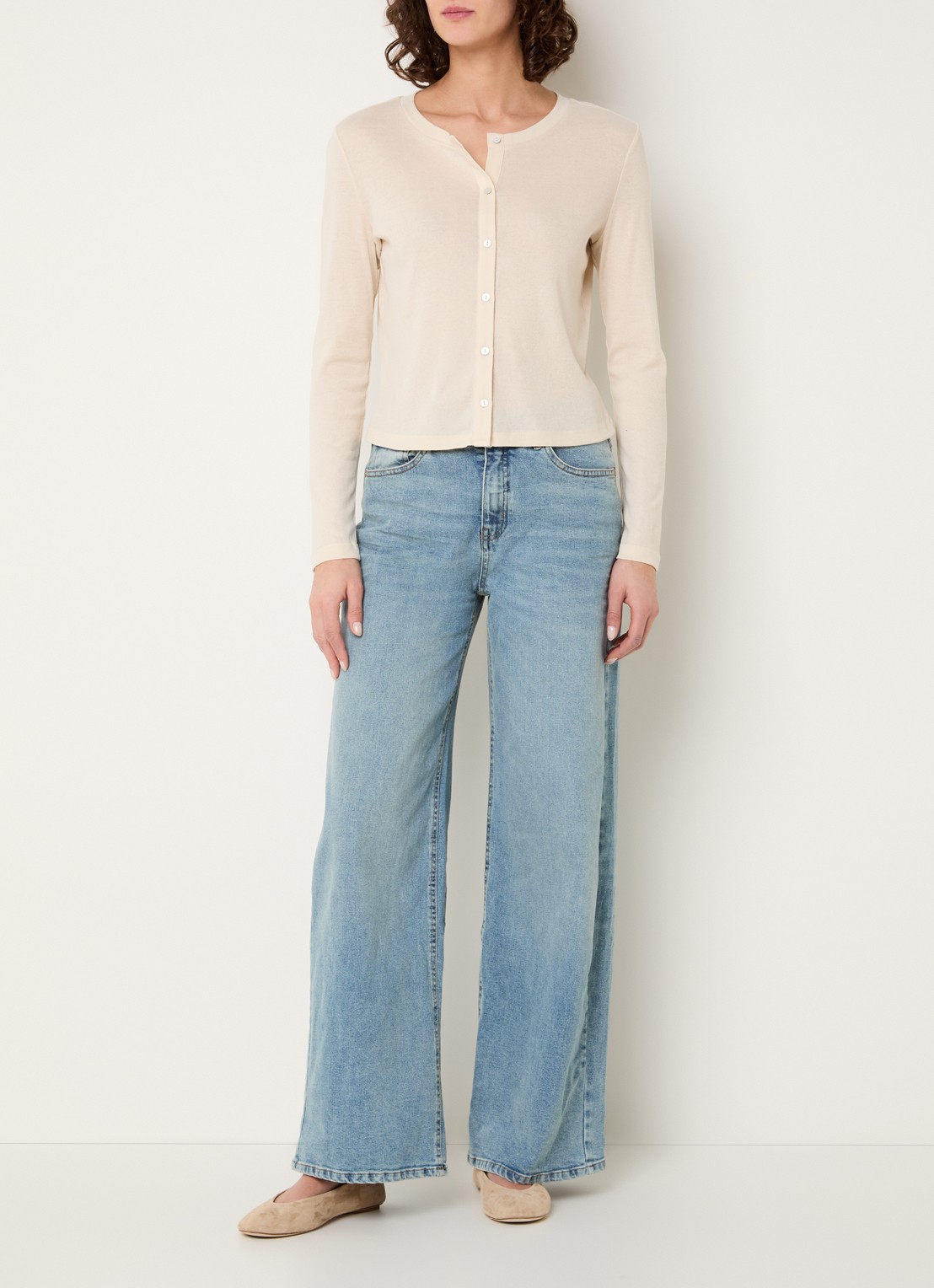 OPUS Miva high waist wide leg jeans met lichte wassing - voorkant 2 indigo