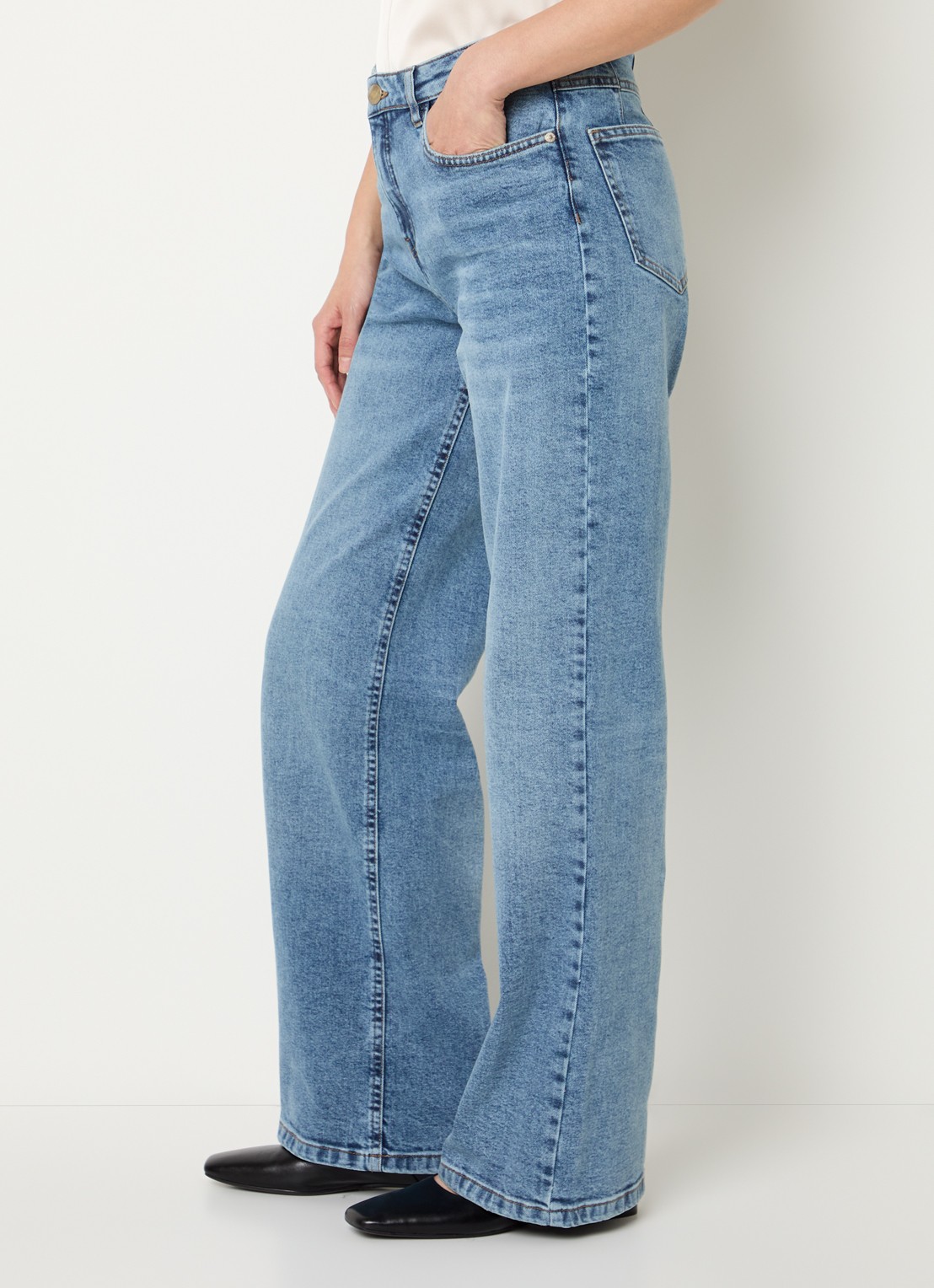 OPUS Miva high waist wide leg jeans met medium wassing - detail 5 indigo