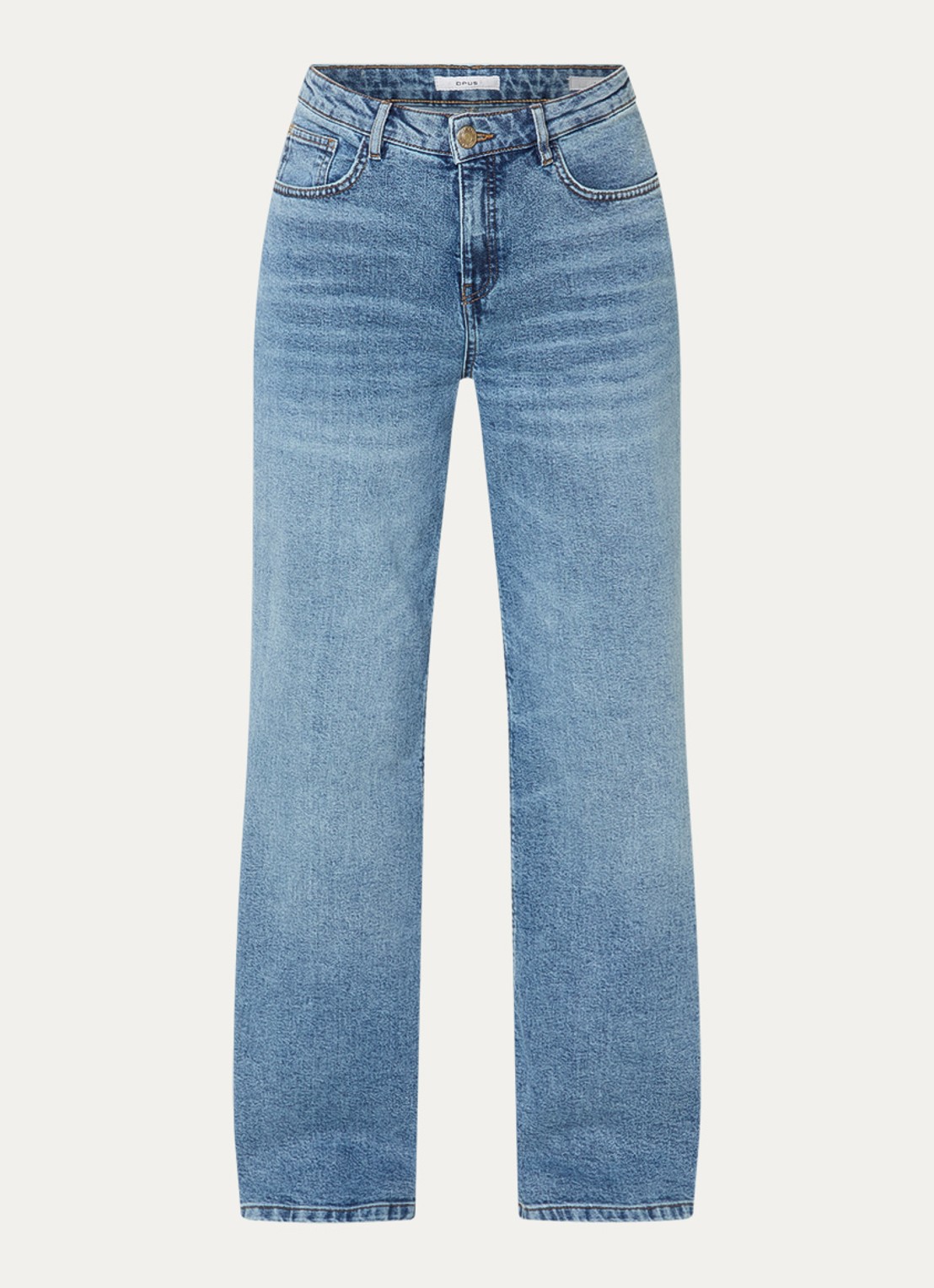 OPUS Miva high waist wide leg jeans met medium wassing - voorkant indigo