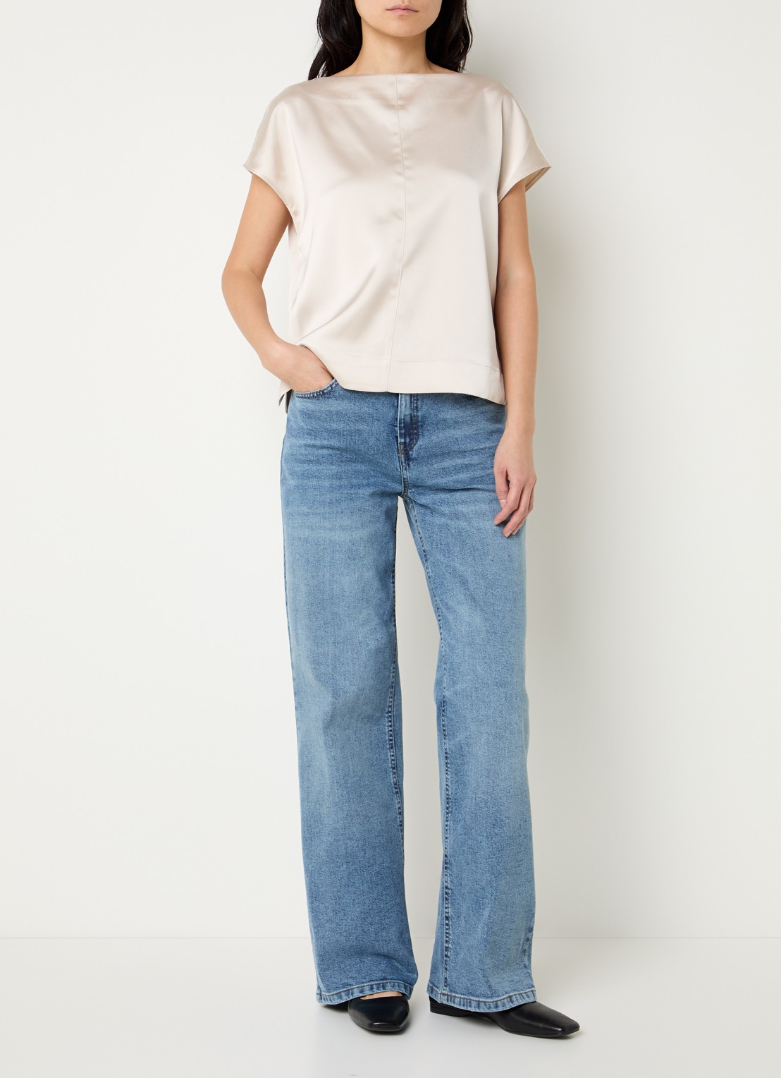 OPUS Miva high waist wide leg jeans met medium wassing - voorkant 2 indigo