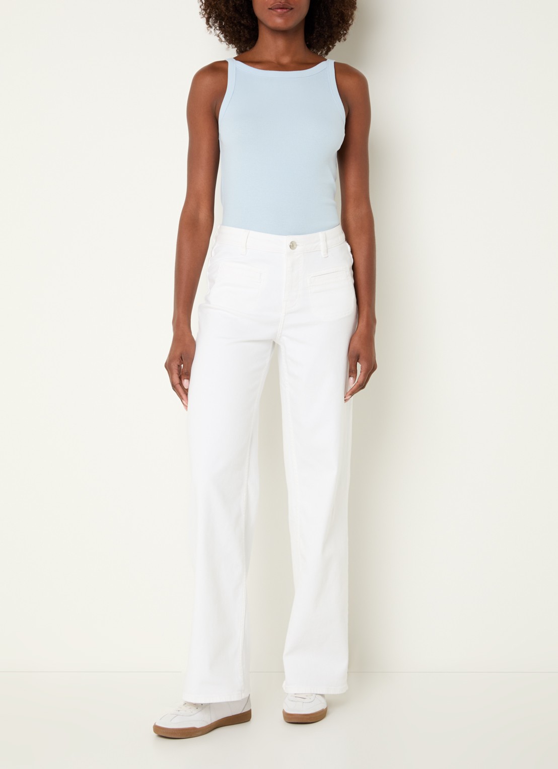 OPUS Miva Urban mid waist straight leg jeans met gekleurde wassing - voorkant 3 wit