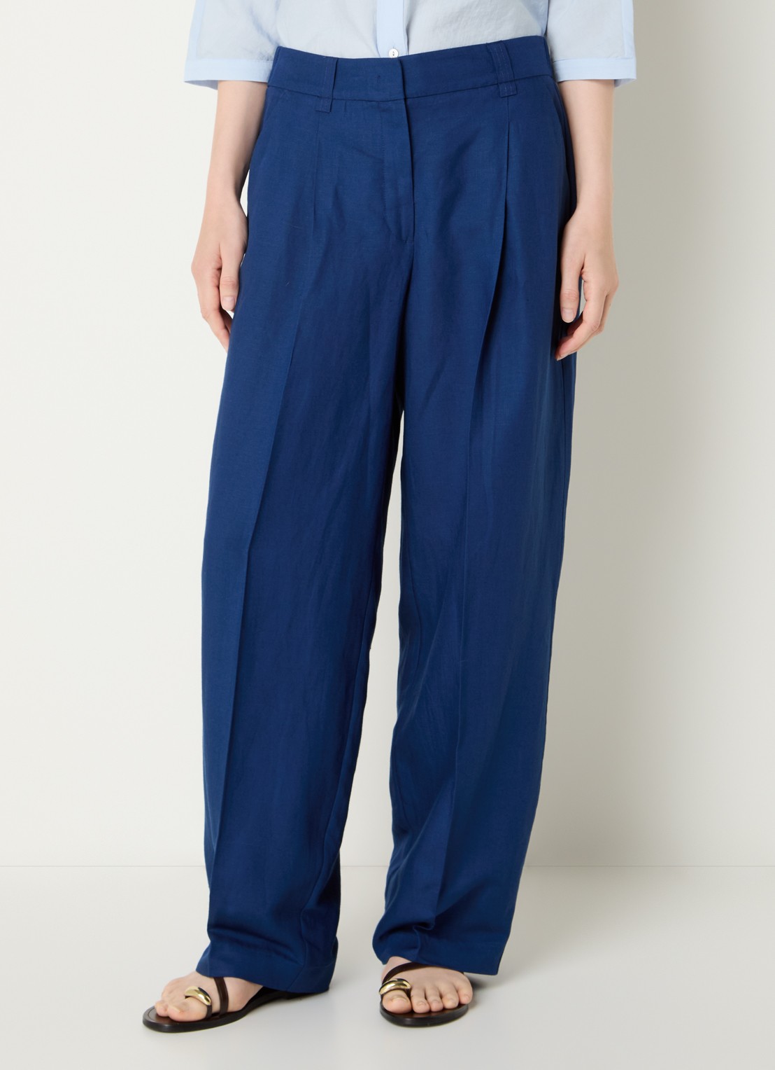 OPUS Moira high waist wide fit pantalon met steekzakken - detail 4 blauw