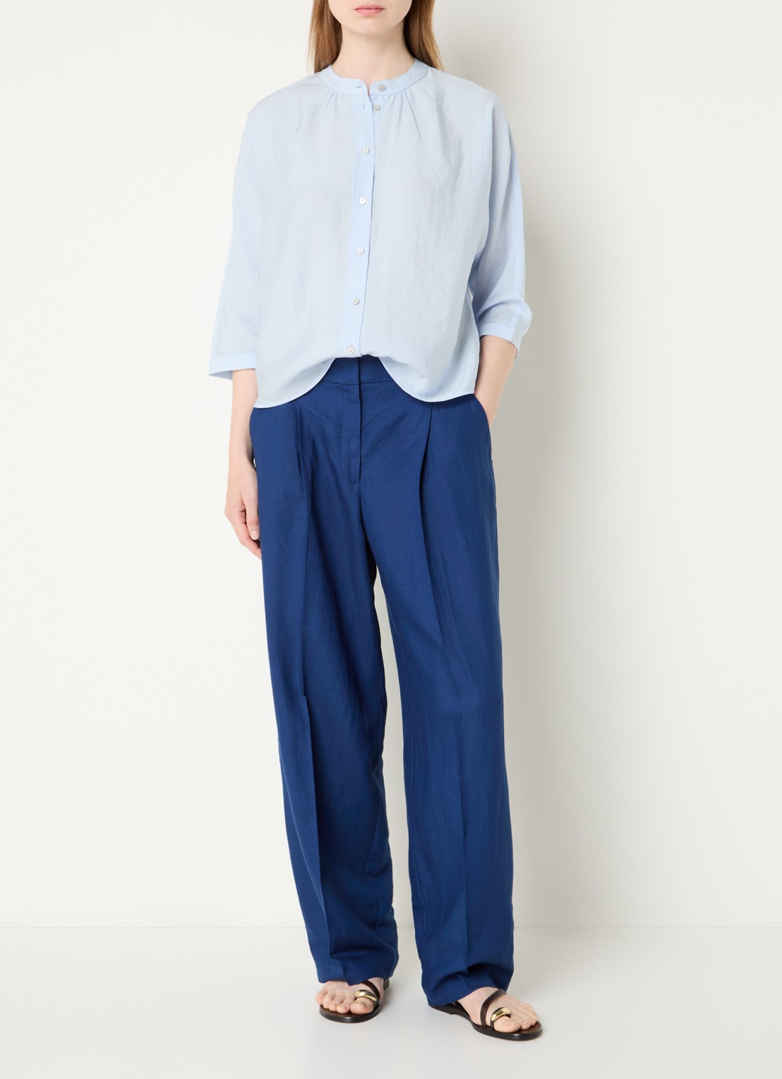 OPUS Moira high waist wide fit pantalon met steekzakken - voorkant 3 blauw