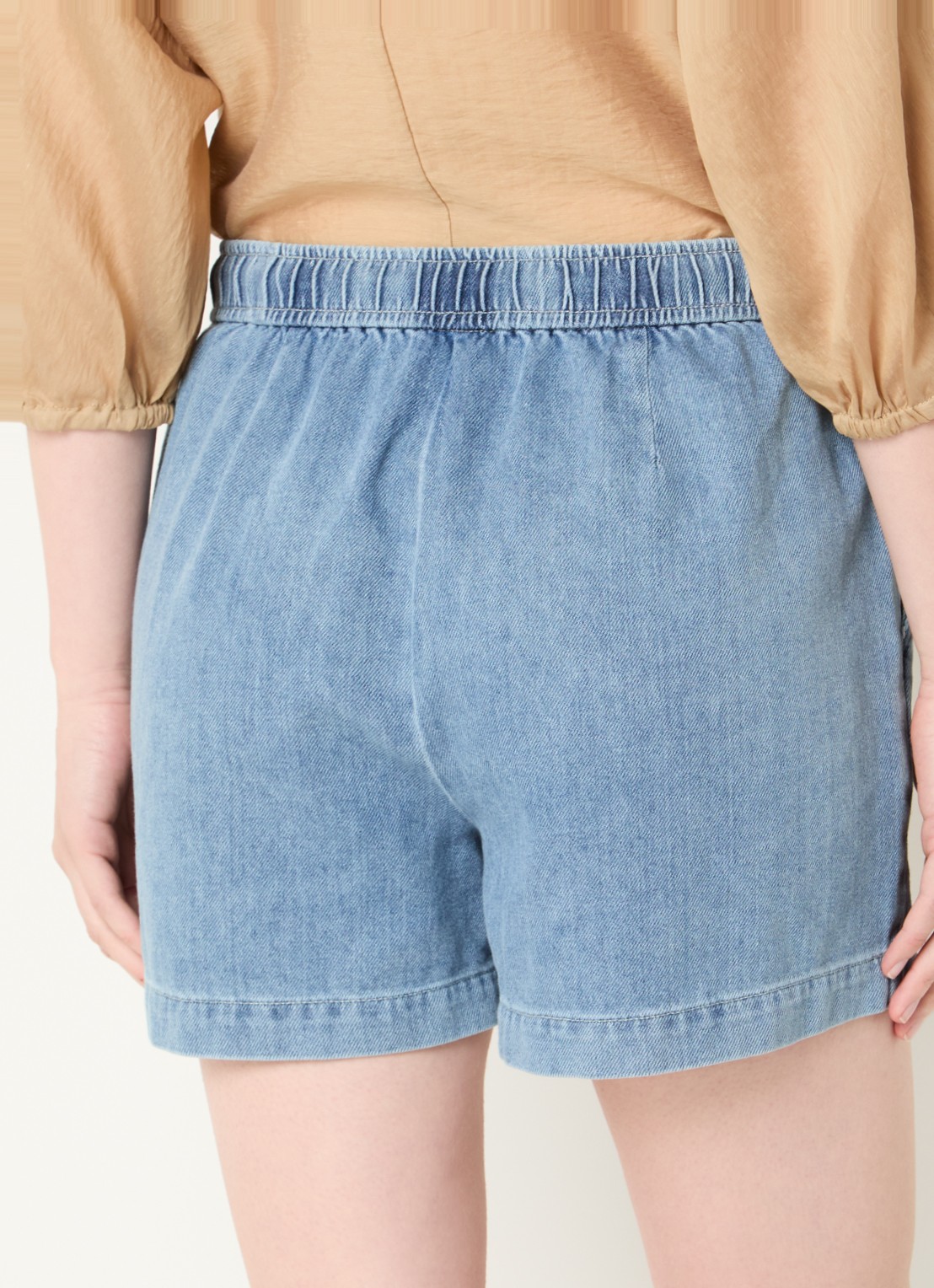 OPUS Musia high waist straight fit korte broek van chambray - achterkant blauwgrijs