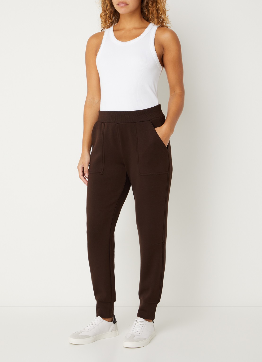 OPUS Myha Club high waist tapered fit joggingbroek - voorkant 3 donkerbruin